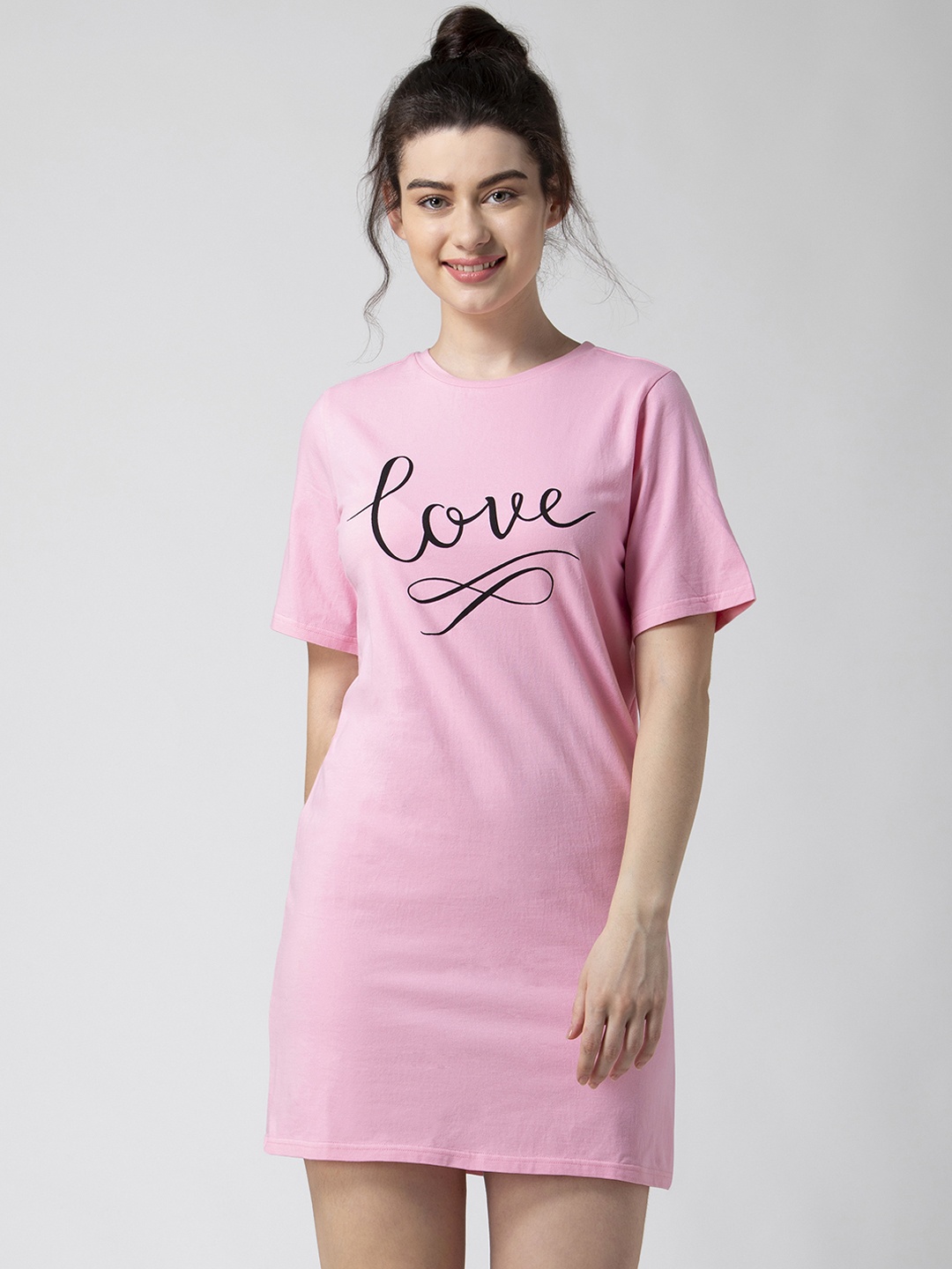 

ADORENITE Women Pink Printed Sleep Shirt