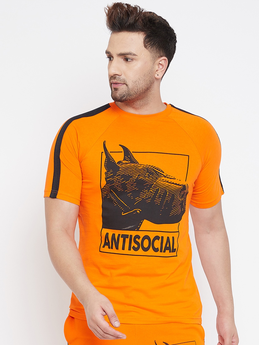 

FUGAZEE Men Orange Printed Round Neck T-shirt