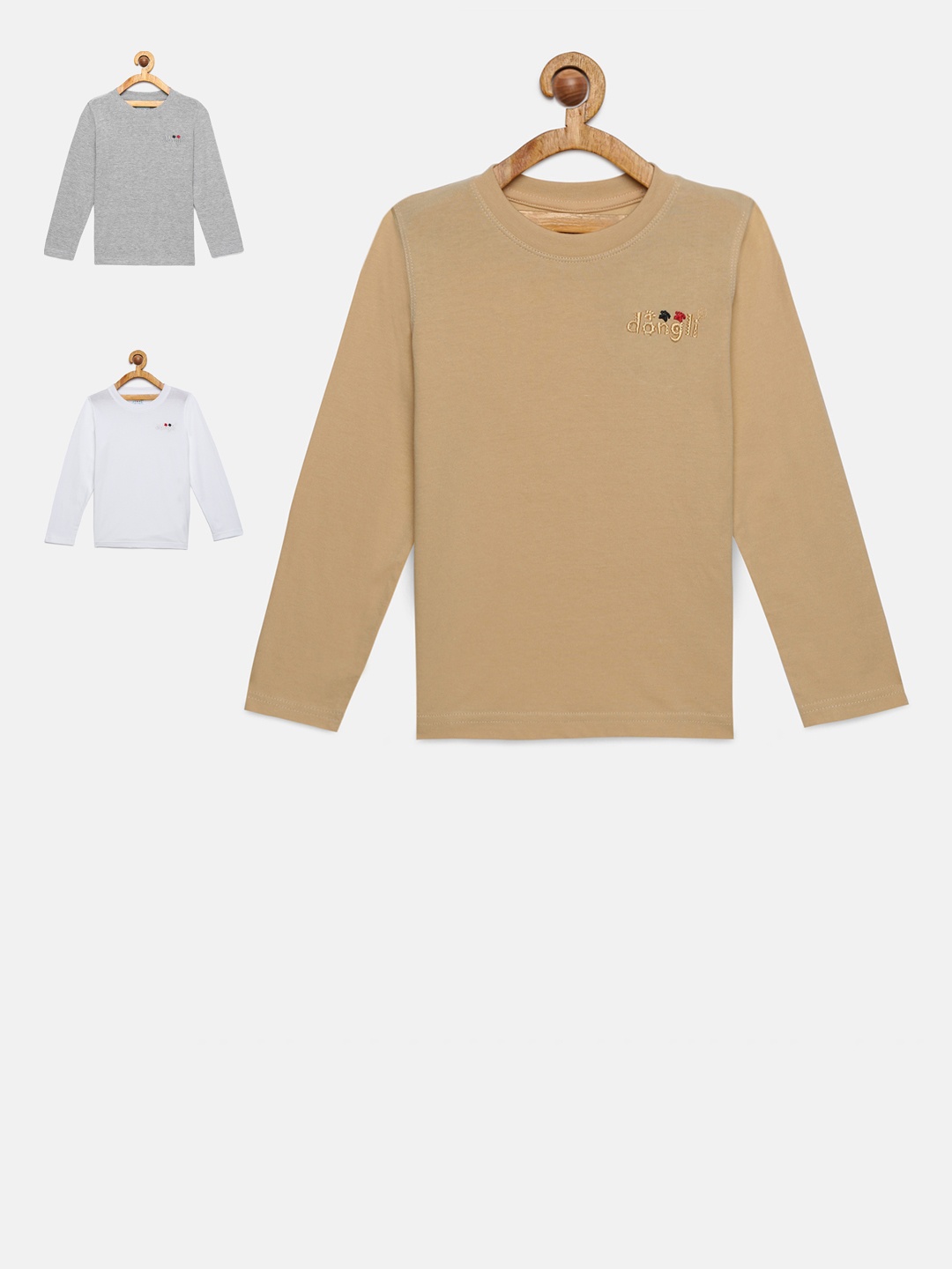 dongli Boys Pack of 3 Solid Round Neck T-shirt, Beige