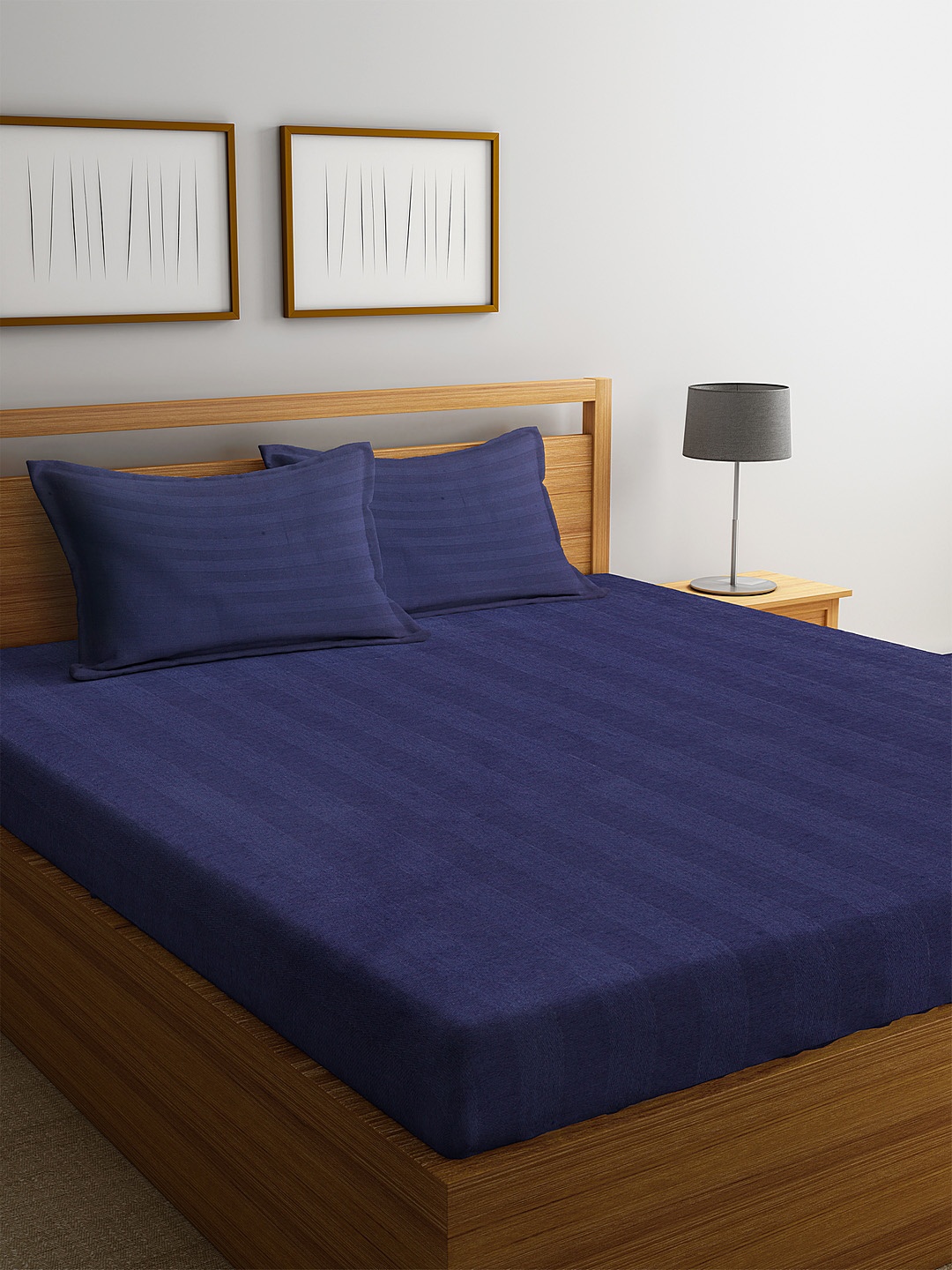 

HOSTA HOMES Navy Blue Abstract 300 TC Cotton 1 King Bedsheet with 2 Pillow Covers