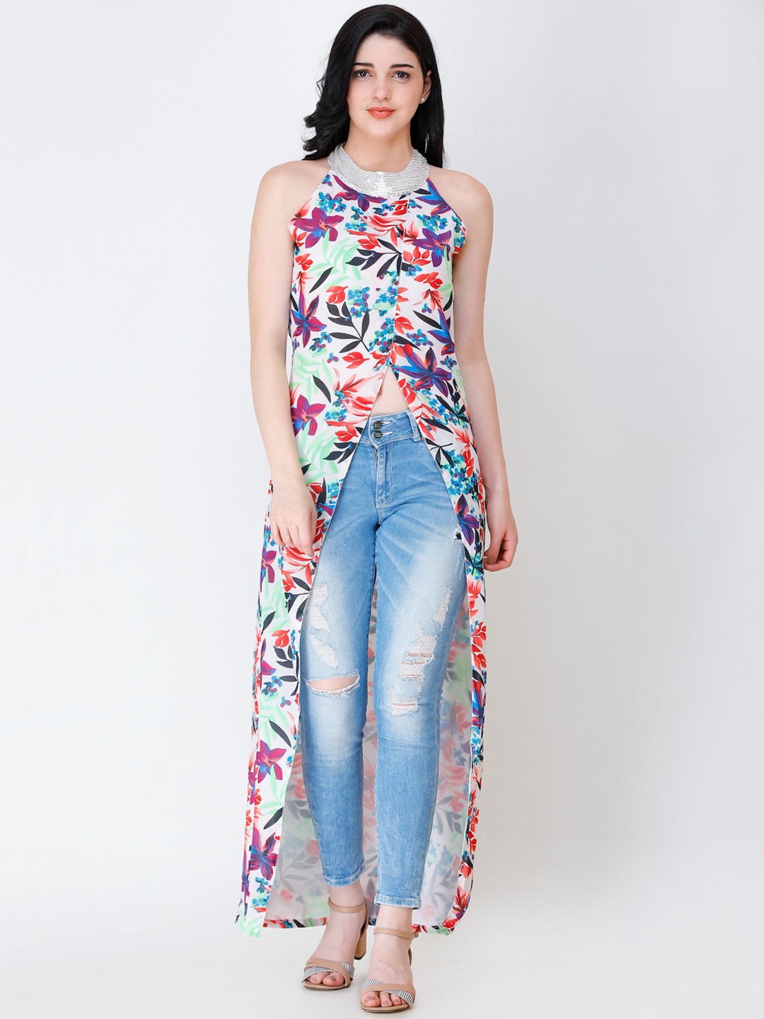 

SCORPIUS Women White Printed Maxi Top