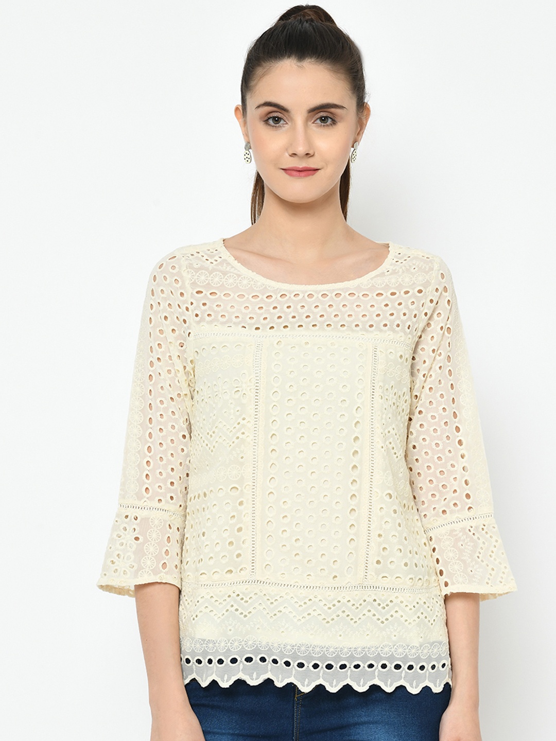 

Latin Quarters Women Cream-Coloured Self Design Top