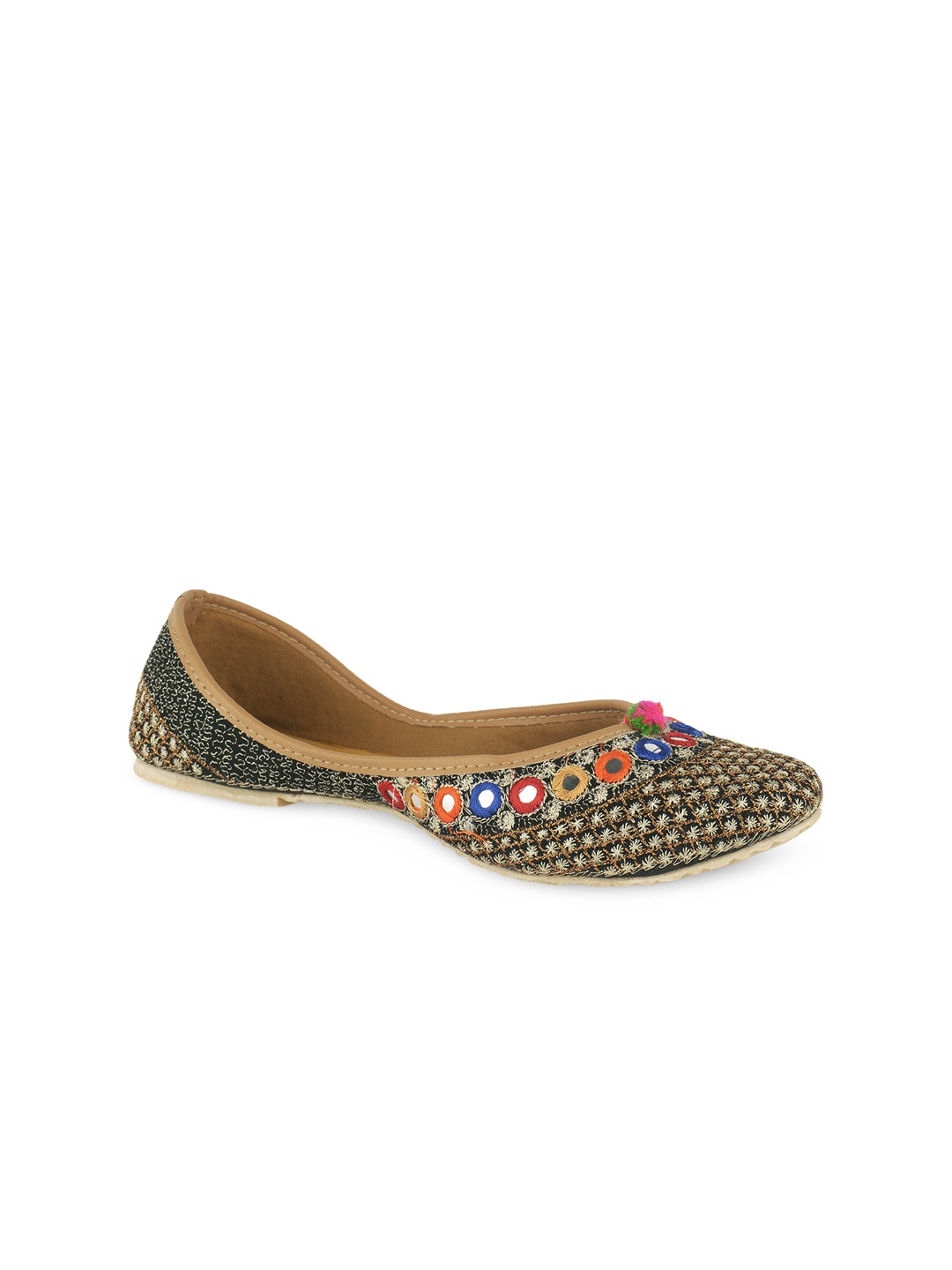 

DESI COLOUR Women Black Embellished Rubber Mojaris