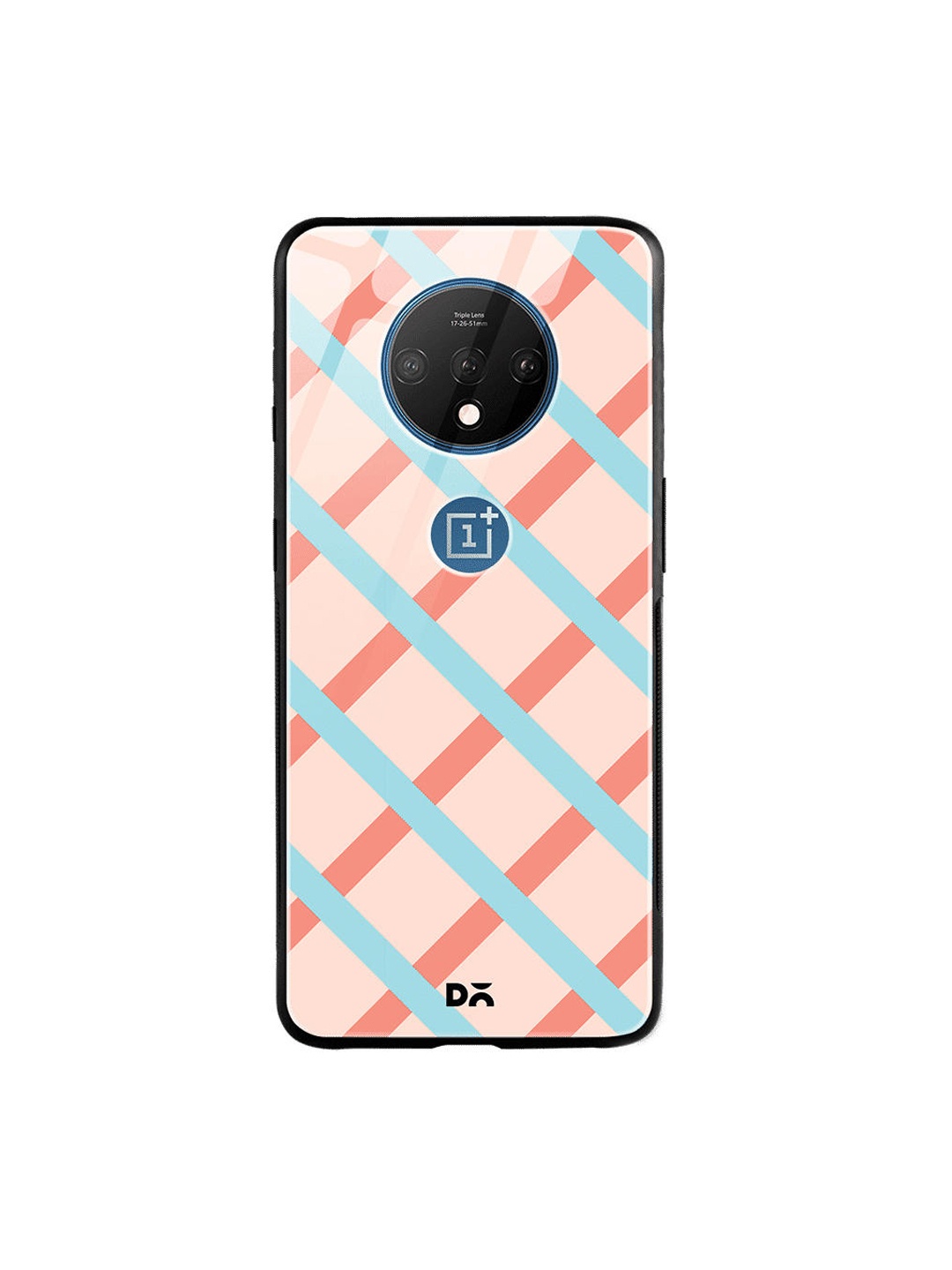 

DailyObjects Peach-Coloured & Blue Pastel Diagonal Checks OnePlus 7T Glass Case