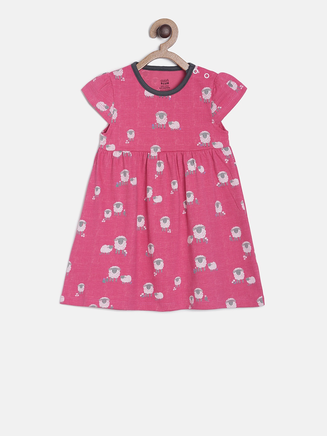 

MINI KLUB Girls Pink & White Sheep Print A-Line Dress