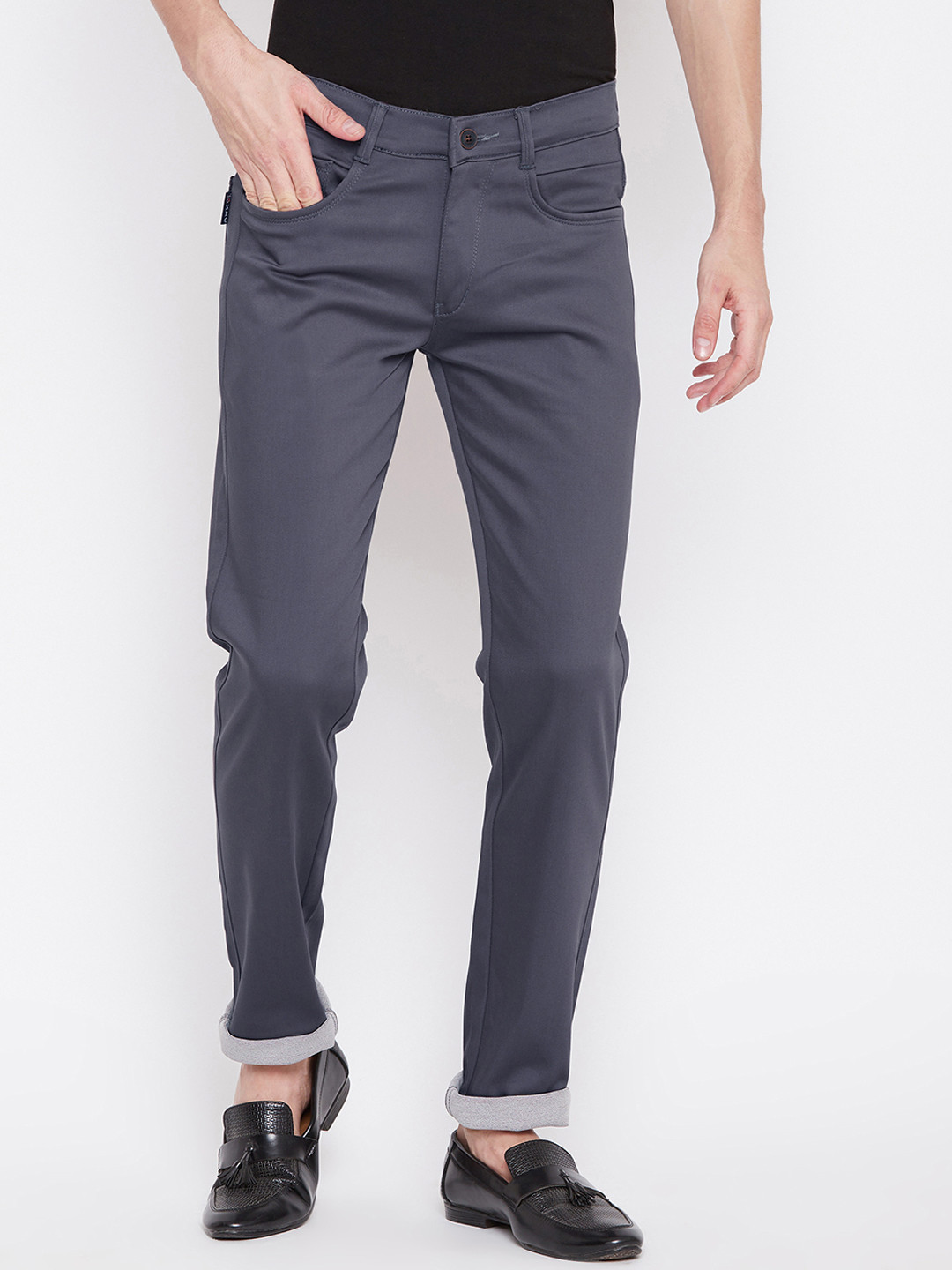 

Nation Polo Club Men Steel Grey Skinny Fit Solid Regular Trousers