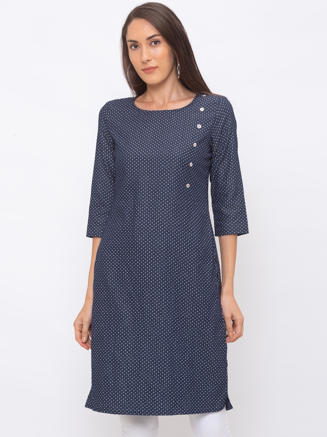 

Globus Women Navy Blue & White Printed A-Line Kurta