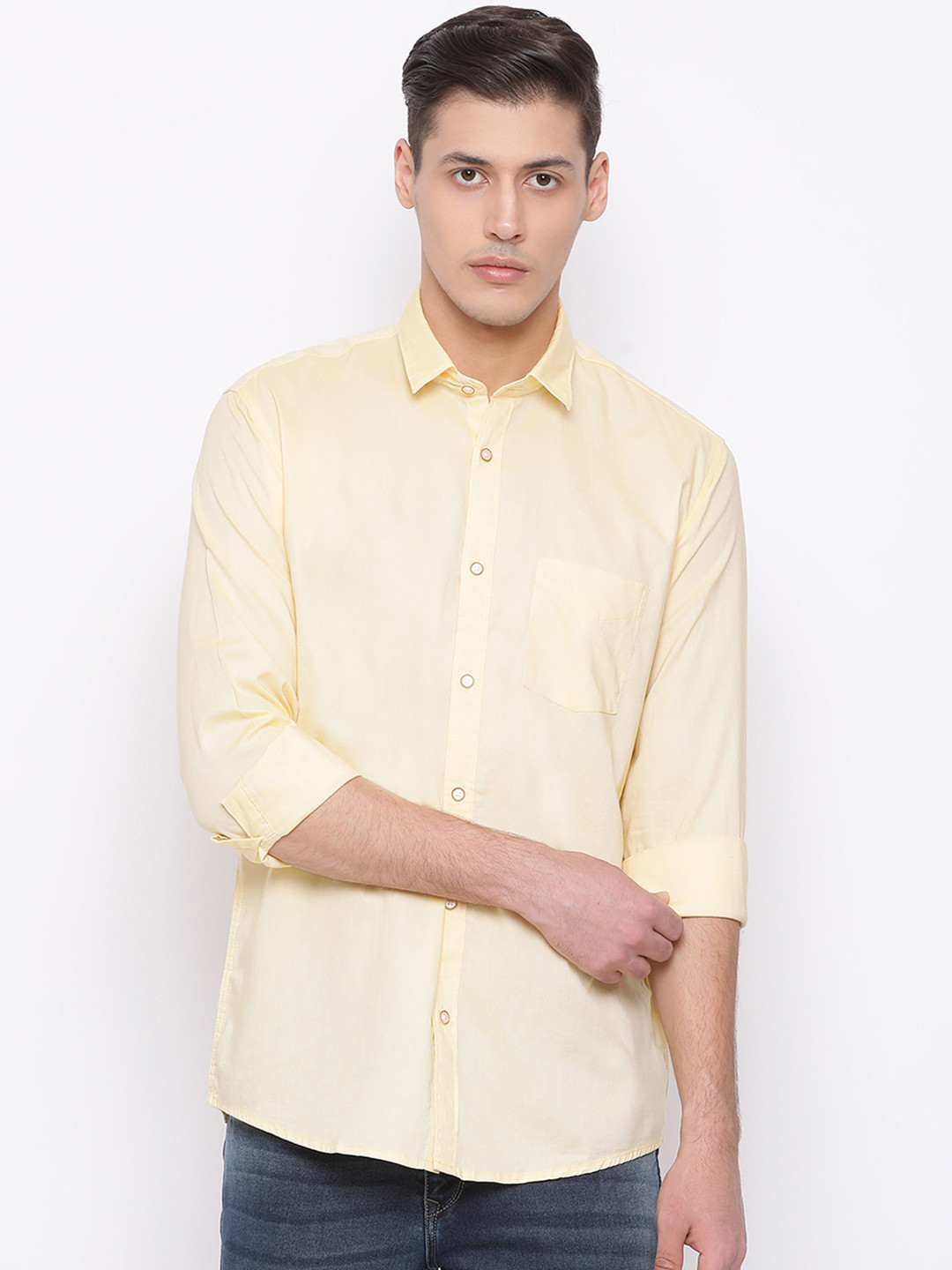 

Richlook Men Yellow Slim Fit Solid Casual Shirt
