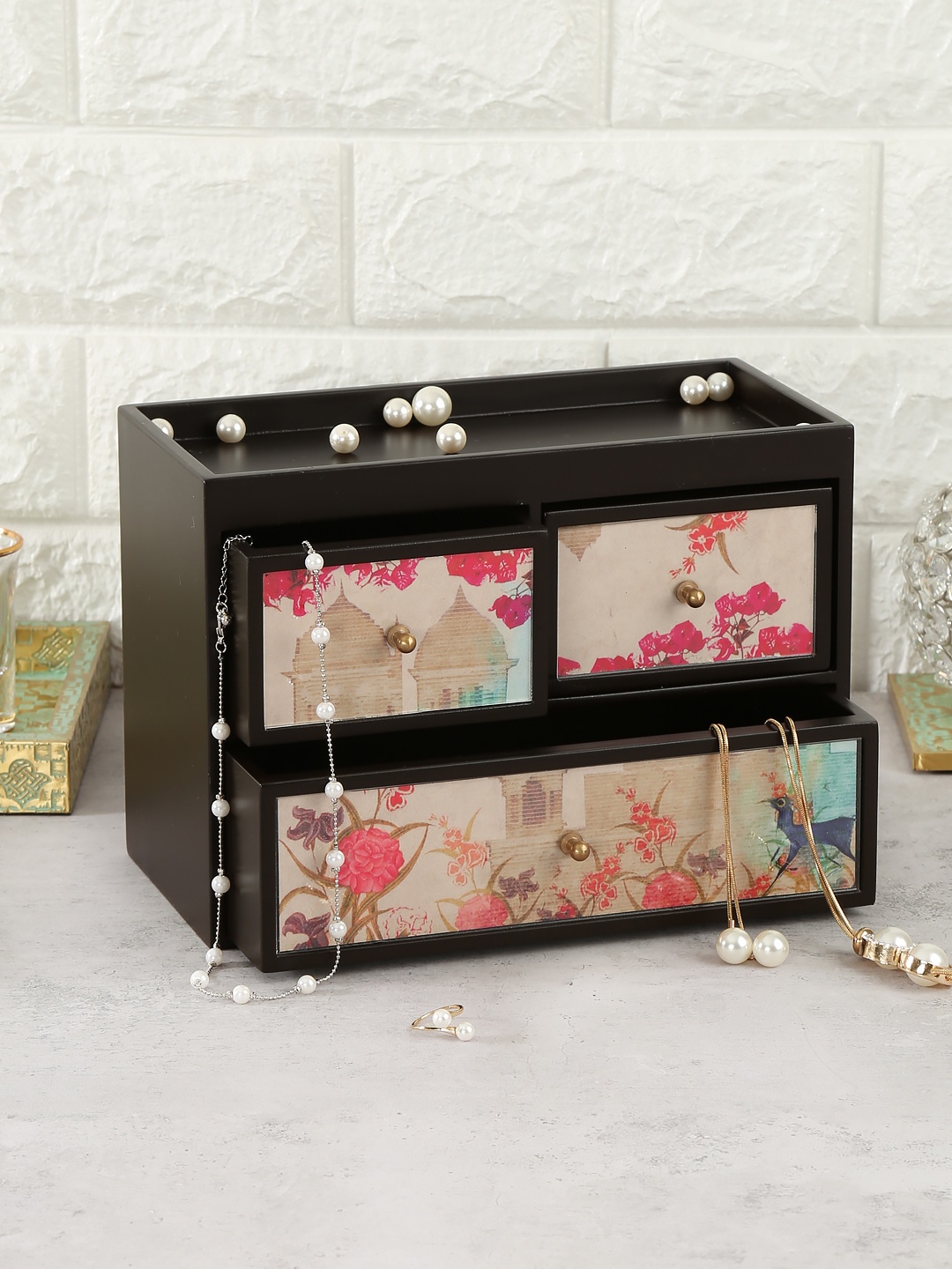 

India Circus by Krsnaa Mehta Brown & Beige Printed Jewellery Organiser
