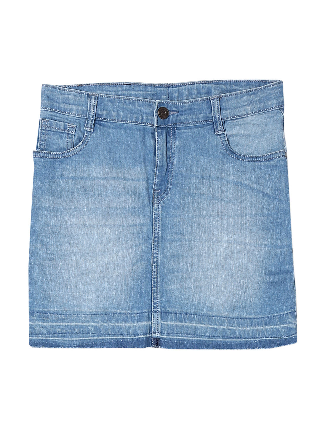 

Cherokee Girls Blue Washed Denim Straight Knee-Length Pure Cotton Skirt