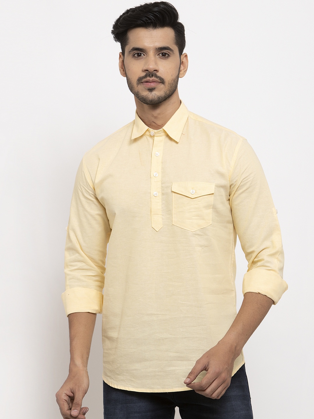 

Rodamo Men Yellow Solid Straight Kurta