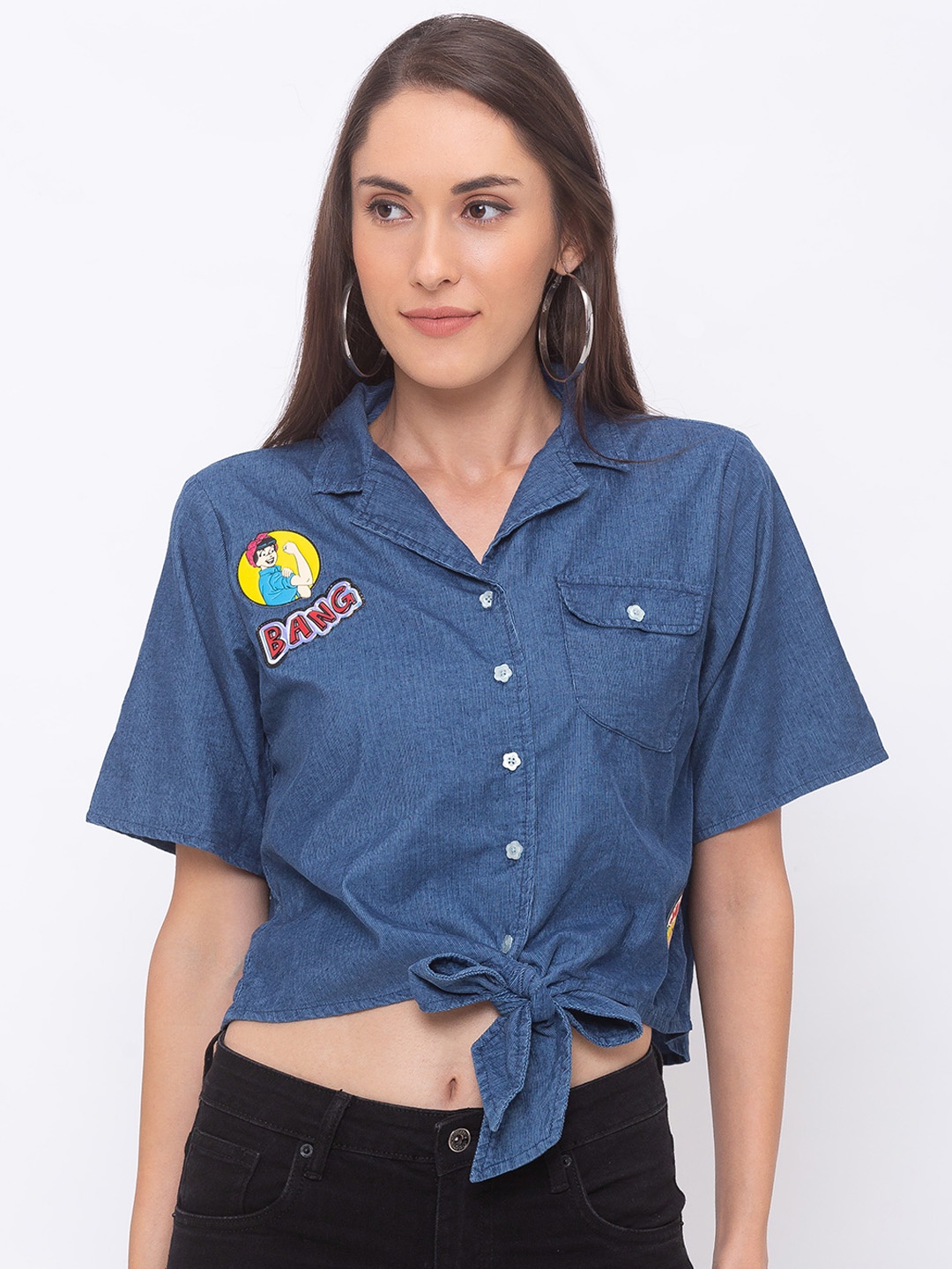 

Globus Women Blue Regular Fit Solid Casual Shirt