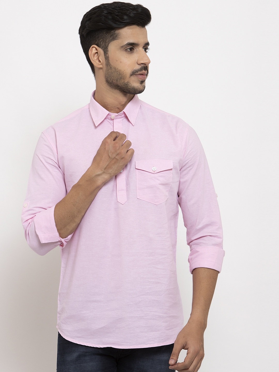 

Rodamo Men Pink Solid Straight Kurta
