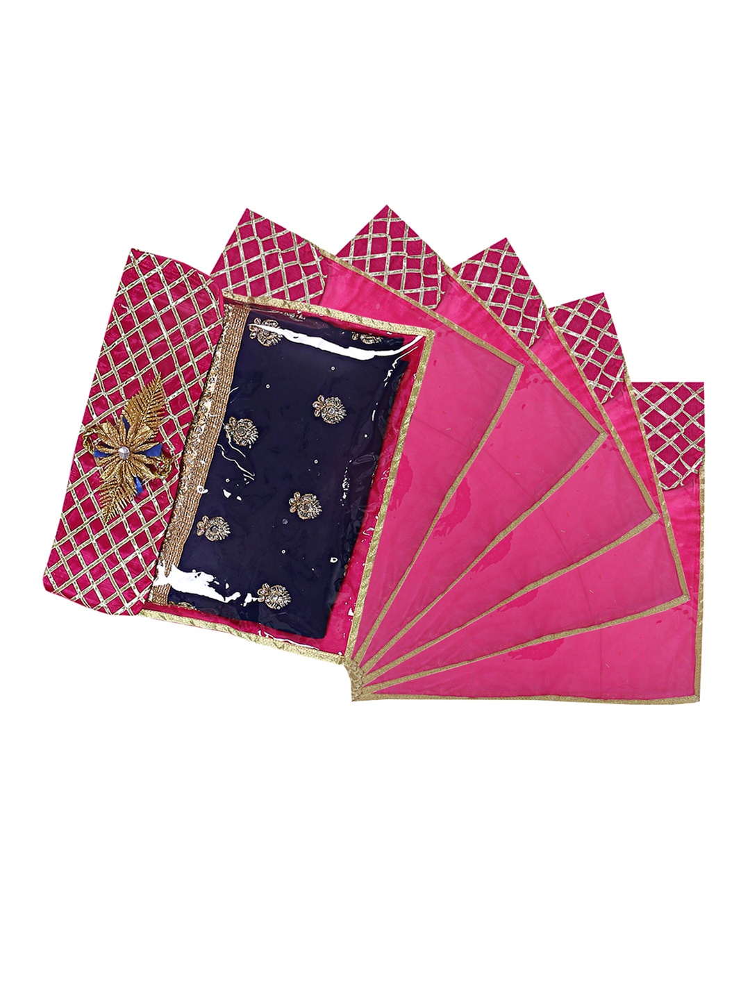 

Kuber Industries Set Of 6 Pink Silk Embellished Saree Cover Organizers