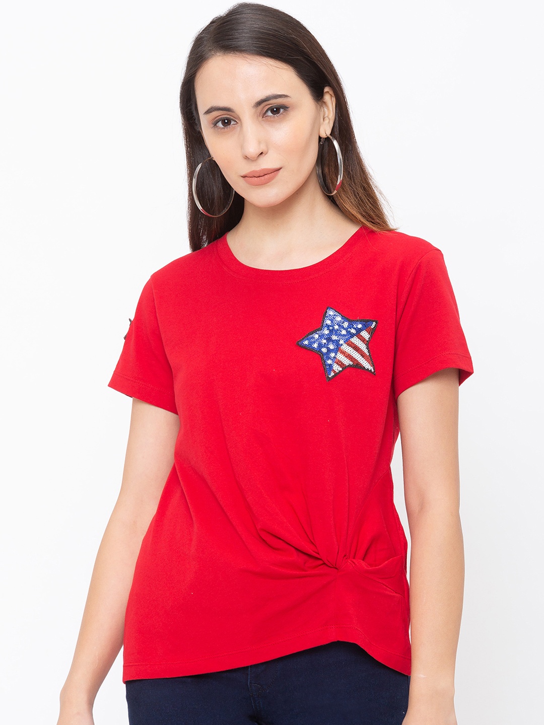 

Globus Women Red Solid Round Neck T-shirt