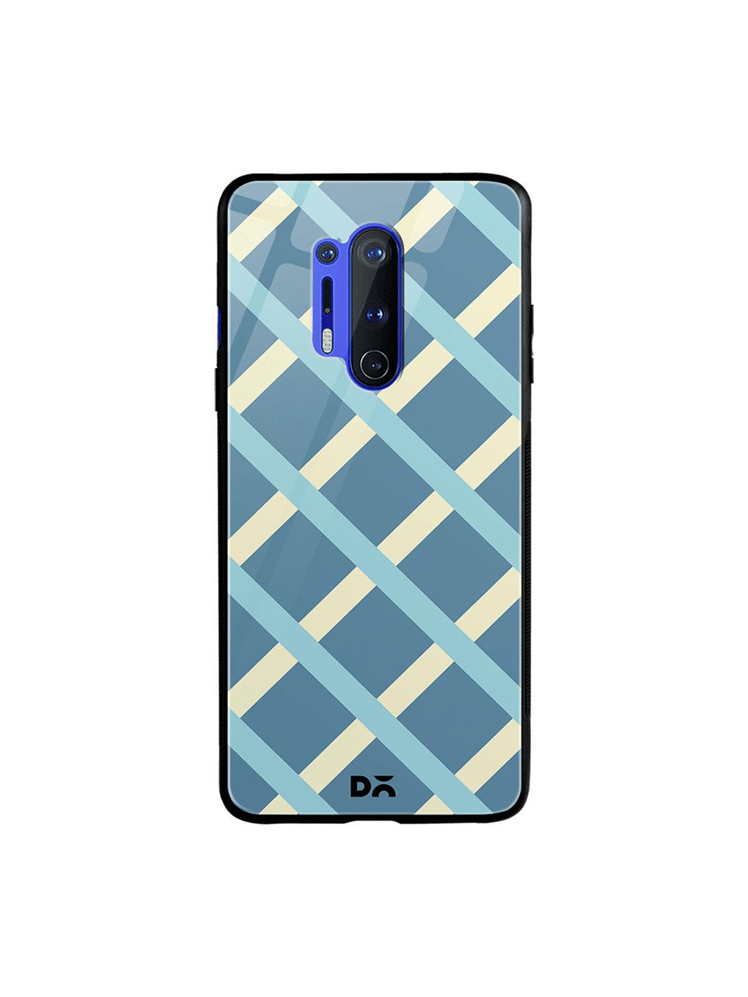 DailyObjects Blue & White Blueberry Diagonal Checks OnePlus 8 Pro Glass Case