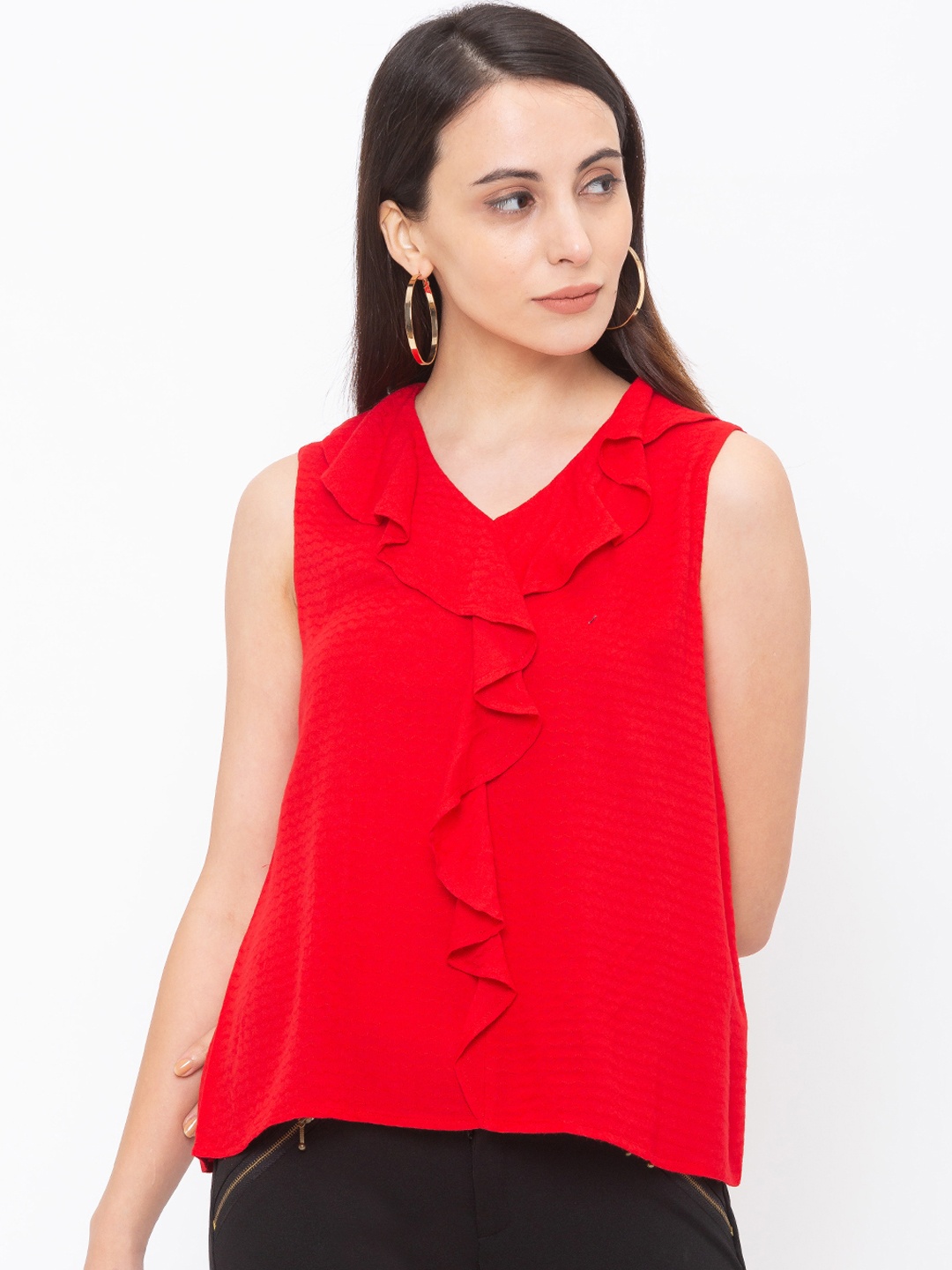 

Globus Women Red Striped A-Line Top