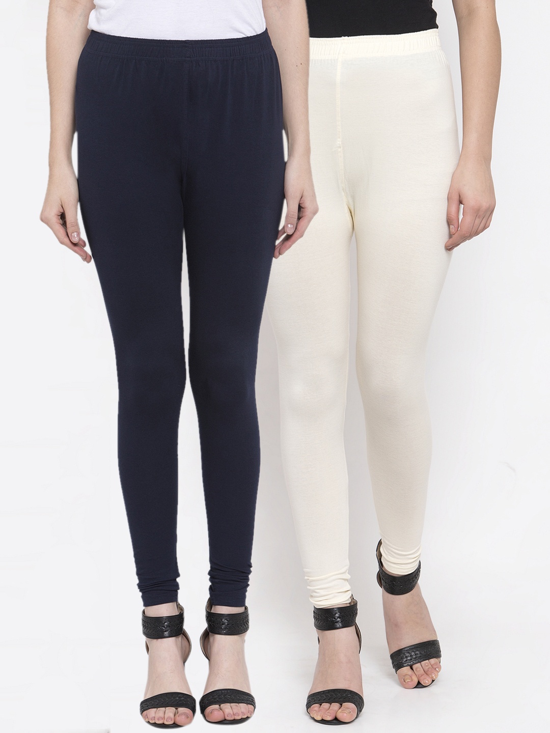 

TAG 7 Women Pack Of 2 Solid Churidar-Length Leggings, Off white