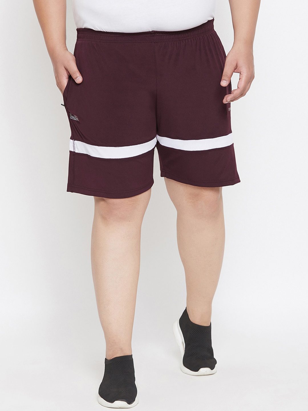 

bigbanana Plus Size Men Maroon White Striped Regular Fit Regular Shorts