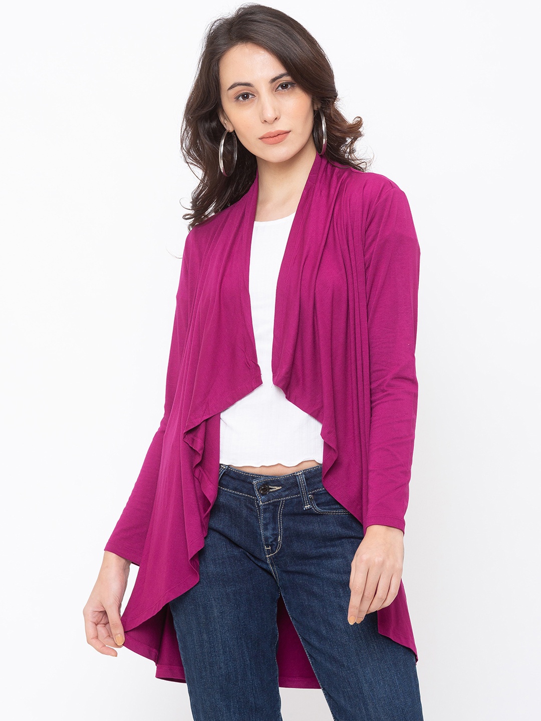 

Globus Women Magenta Solid Open Front Shrug