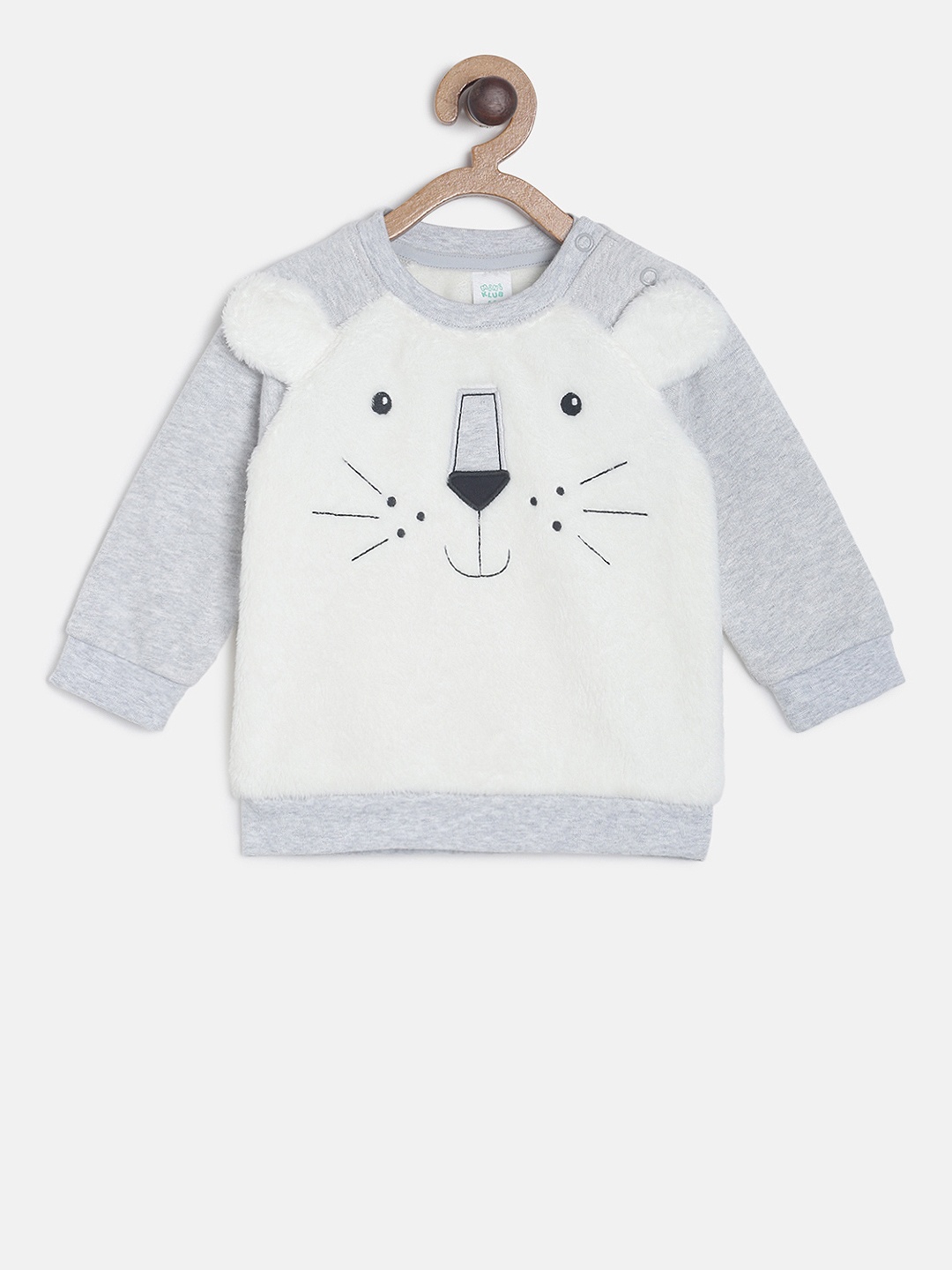 

MINI KLUB Boys Off-White & Grey Melange Embroidered Sweatshirt