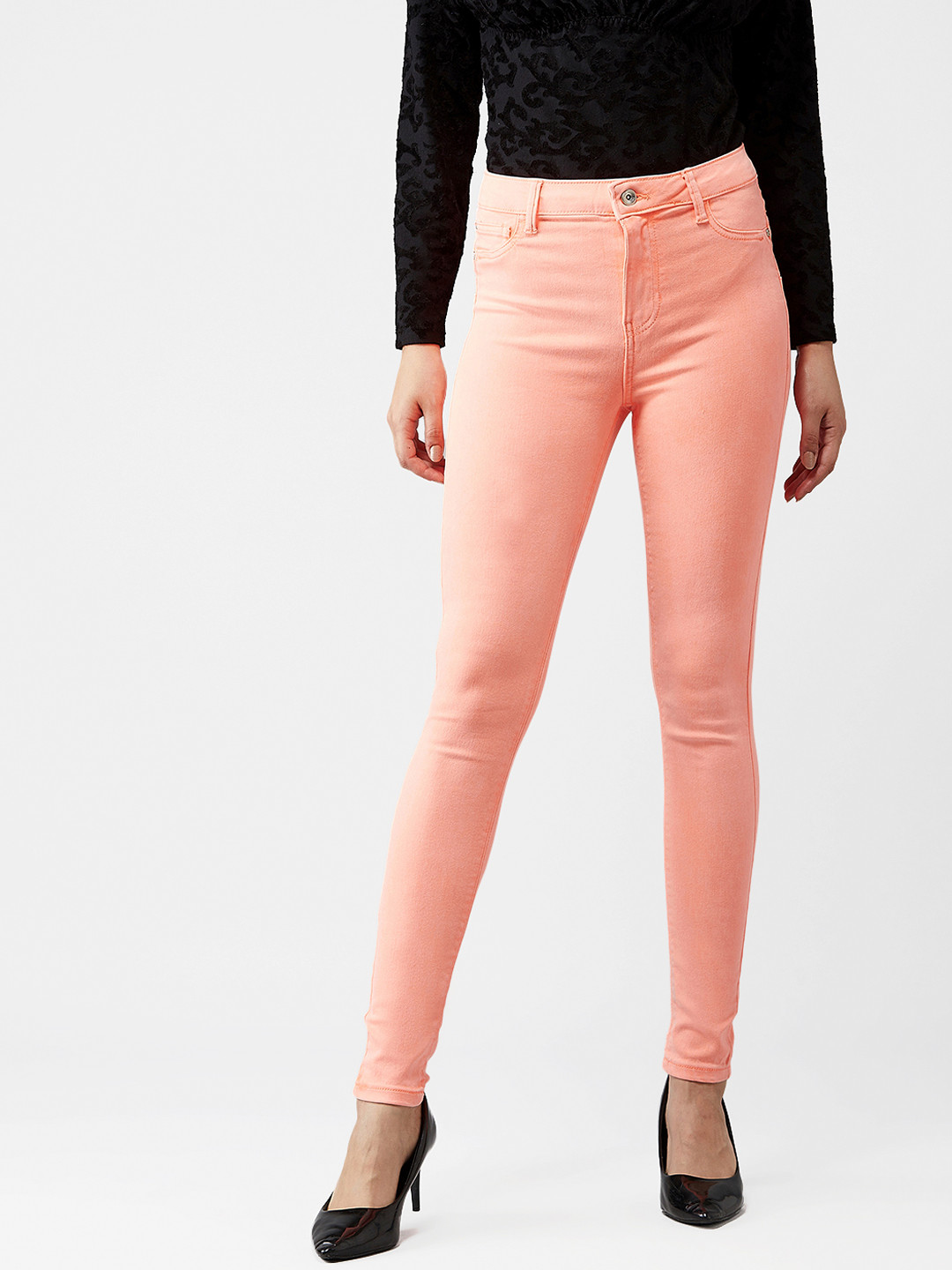

Kotty Women Peach-Coloured Skinny Fit High-Rise Clean Look Jeans