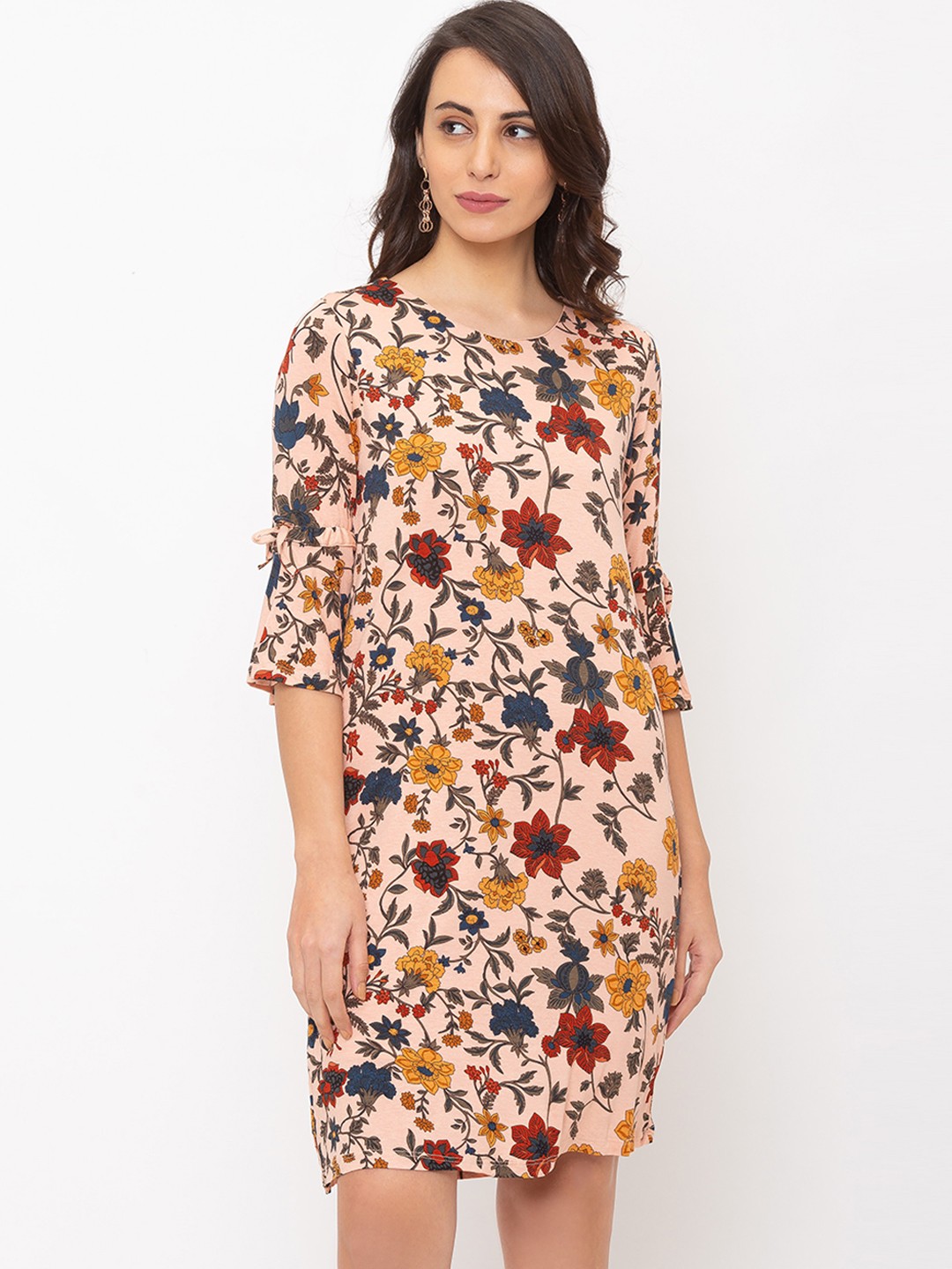 

Globus Women Peach-Coloured Printed A-Line Dress