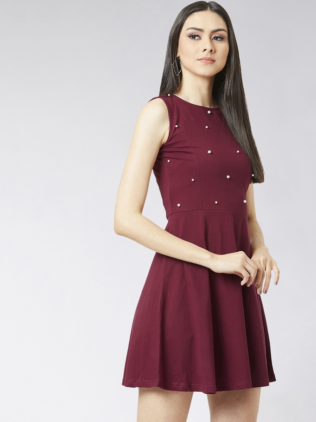 

Miss Chase Women Maroon Embellished Fit and Flare Dress
