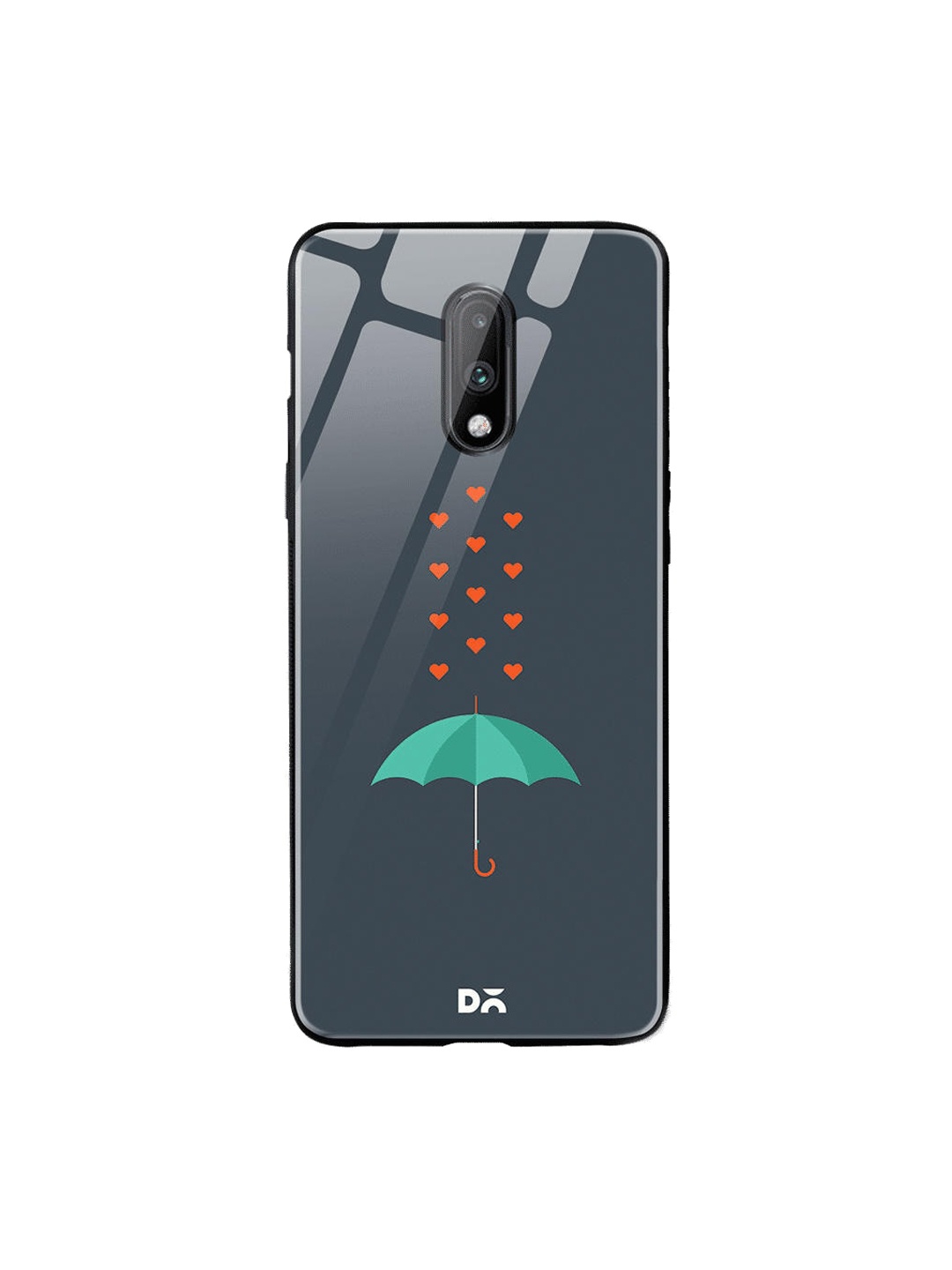 DailyObjects Grey & Orange Its Raining Hearts OnePlus 7 Glass Case
