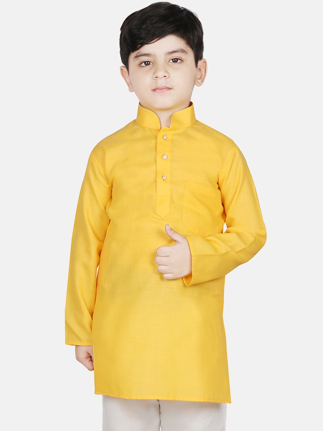 

SG YUVRAJ Boys Mustard Solid Straight Kurta