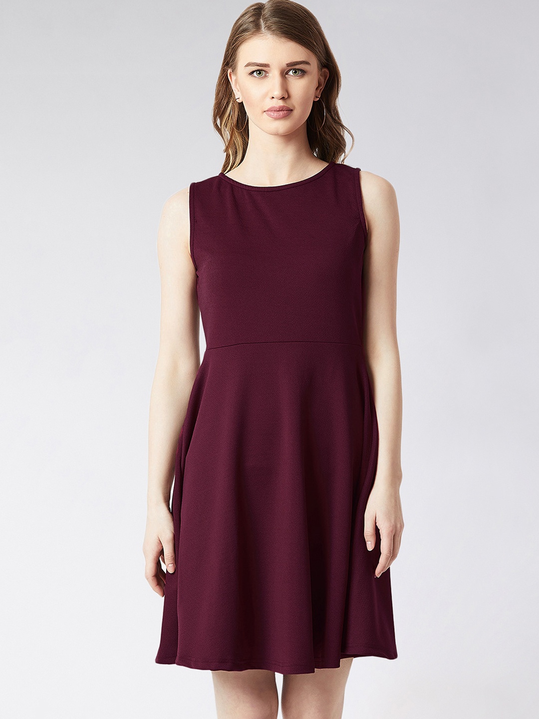 

Miss Chase Women Maroon Solid Fit and Flare Dress