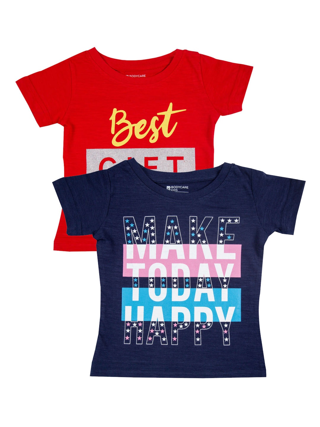 

Bodycare First Girls Red & Navy Blue Pack of 2 Printed Round Neck T-shirt