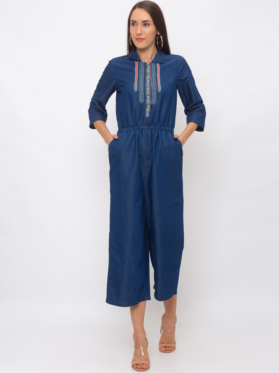 

Globus Women Blue Solid Basic Jumpsuit