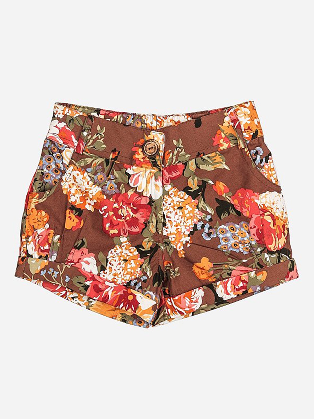 

Peppermint Girls Brown Floral Print Slim Fit Hot Pants