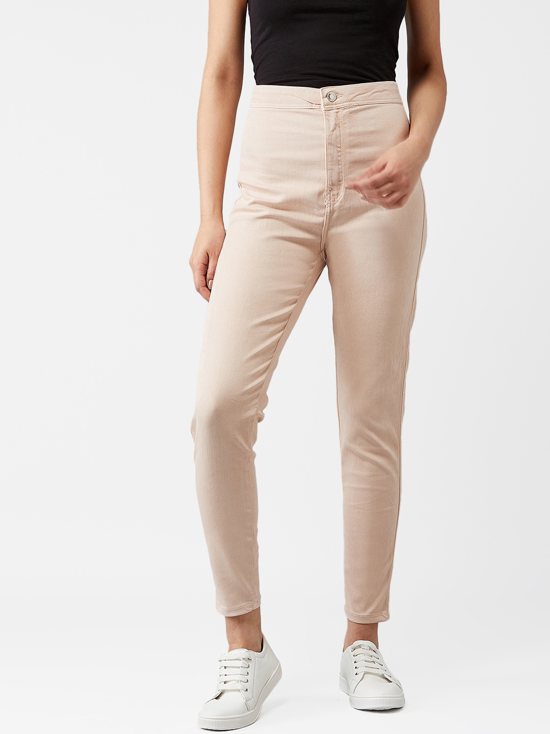 

Kotty Women Cream-Coloured Skinny Fit High-Rise Clean Look Jeans