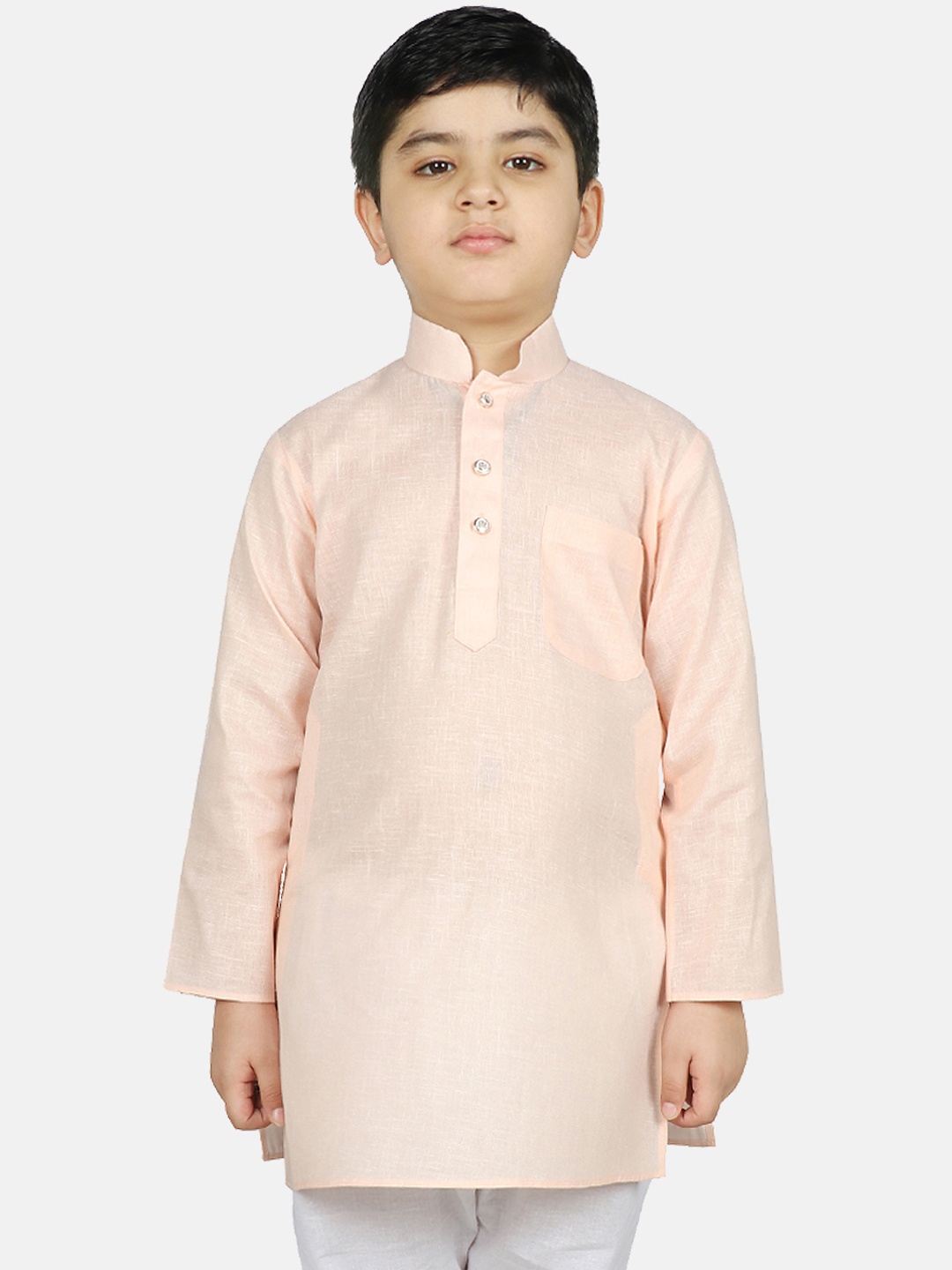 

SG YUVRAJ Boys Peach-Coloured Solid Straight Kurta