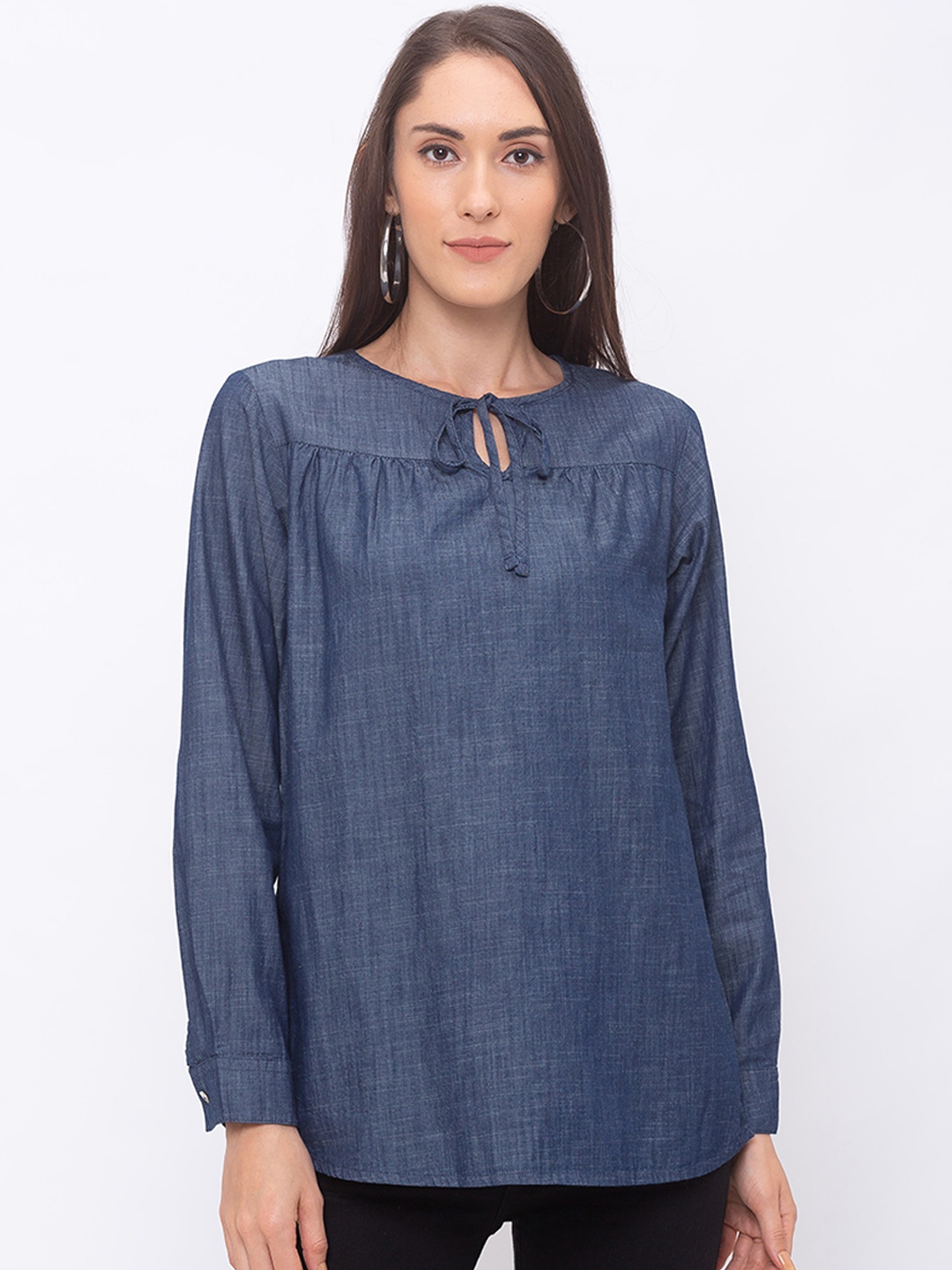 

Globus Women Navy Blue Solid Pure Cotton Top