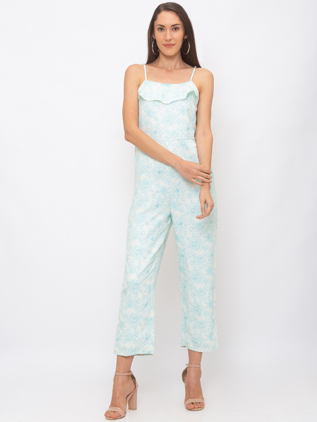 

Globus Women Blue & White Floral Printed Basic Jumpsuit