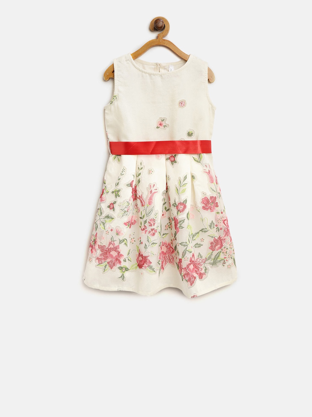 

StyleStone Girls Cream-Coloured Floral Printed Fit and Flare Dress