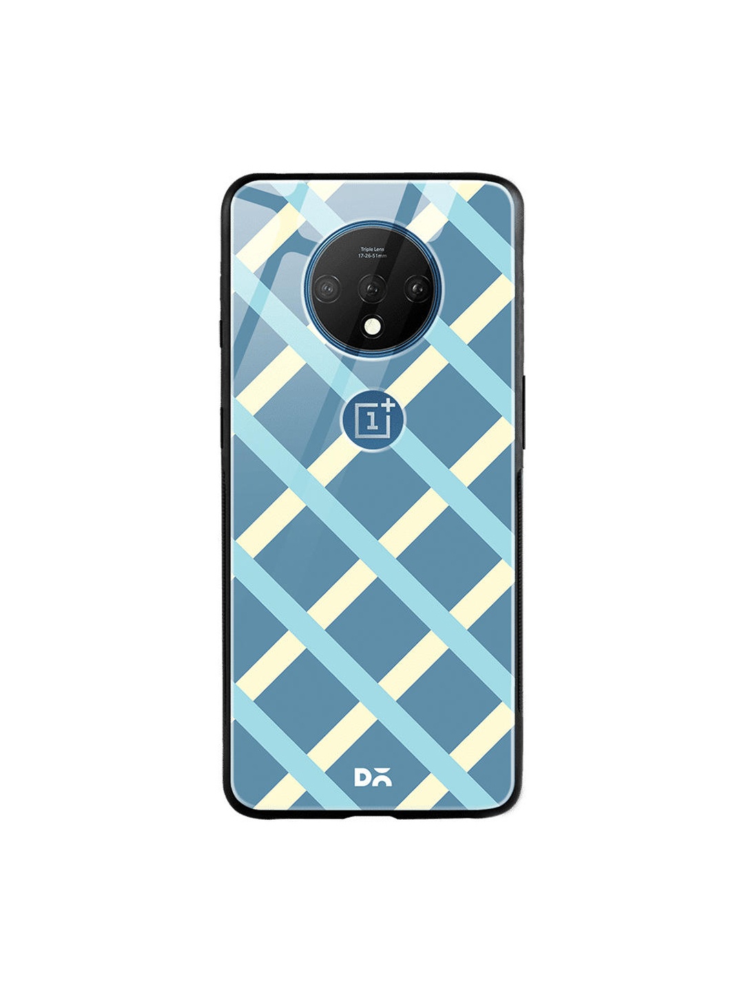 

DailyObjects Teal Blue & White Blueberry Diagonal Checks OnePlus 7T Glass Case