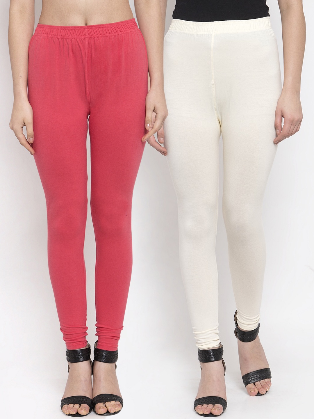 

TAG 7 Women Pack Of 2 Solid Churidar-Length Leggings, Pink