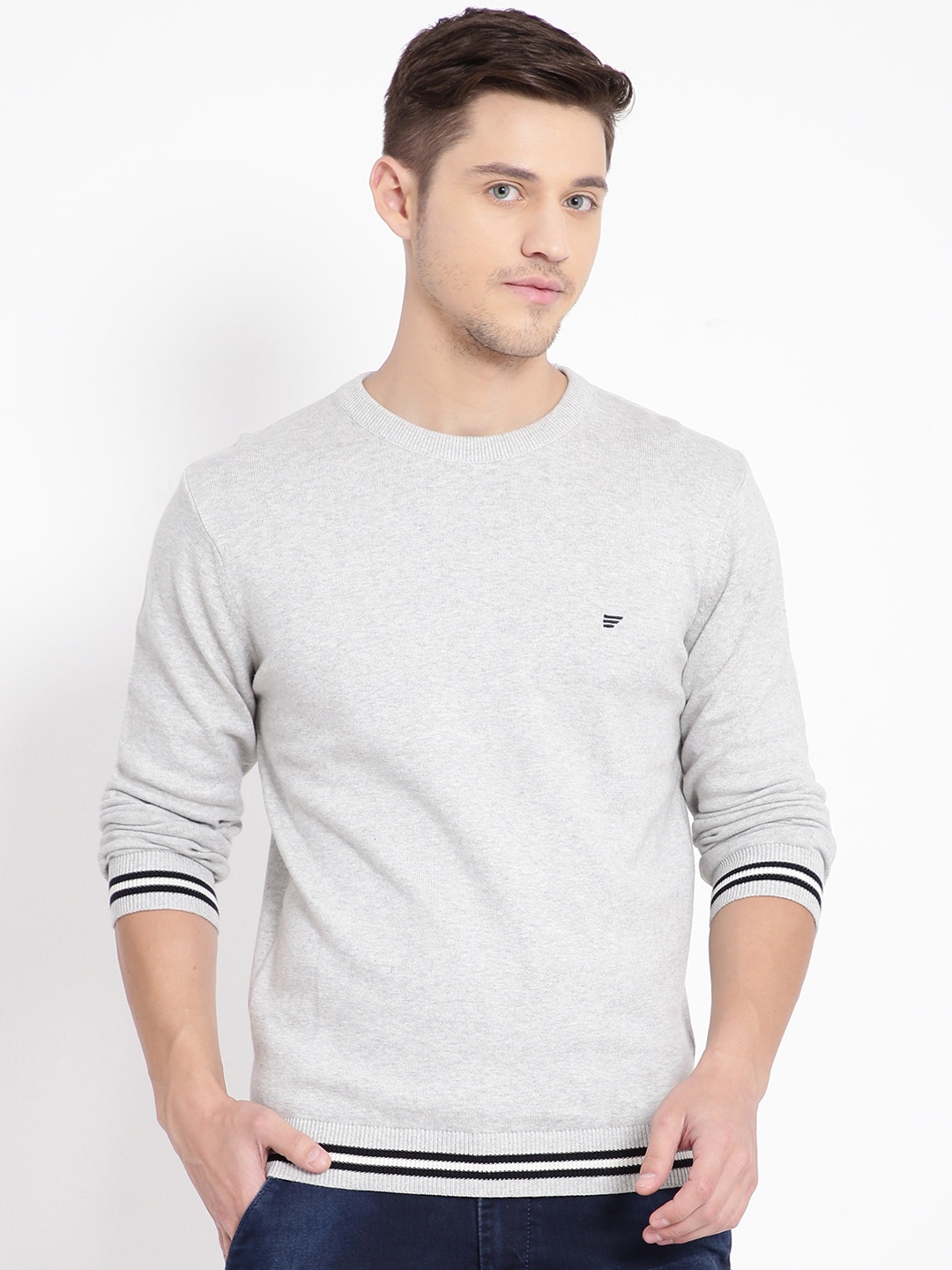 

t-base Men Grey Solid Pullover Sweater