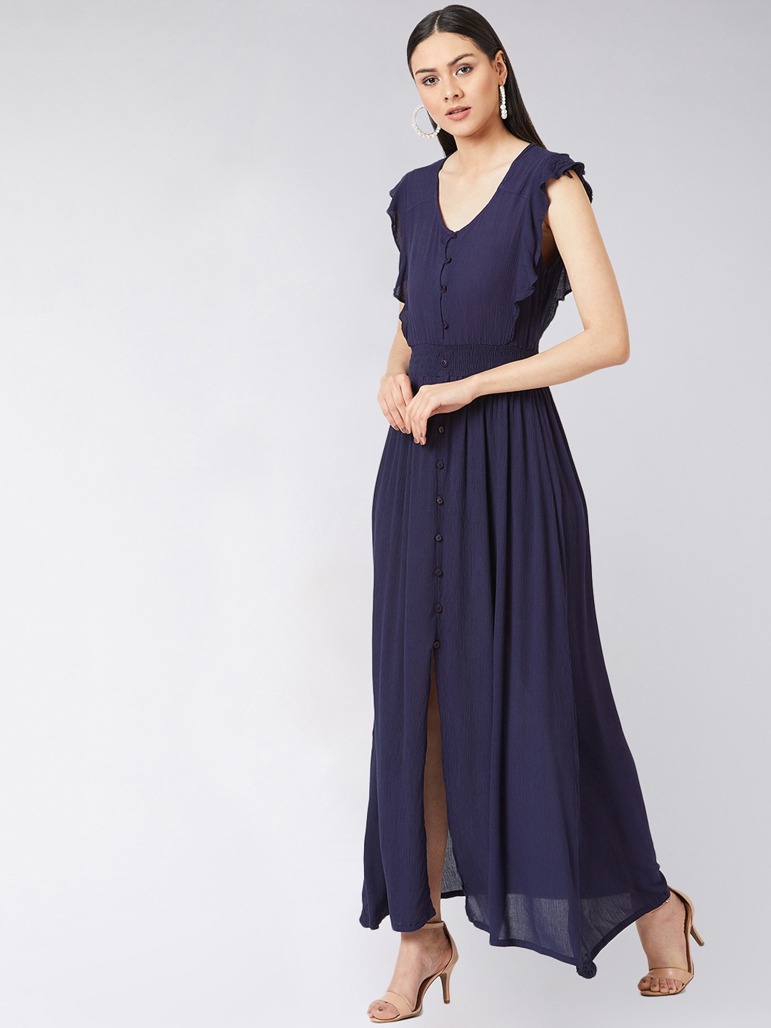 Miss Chase Women Navy Blue Solid Maxi Dress