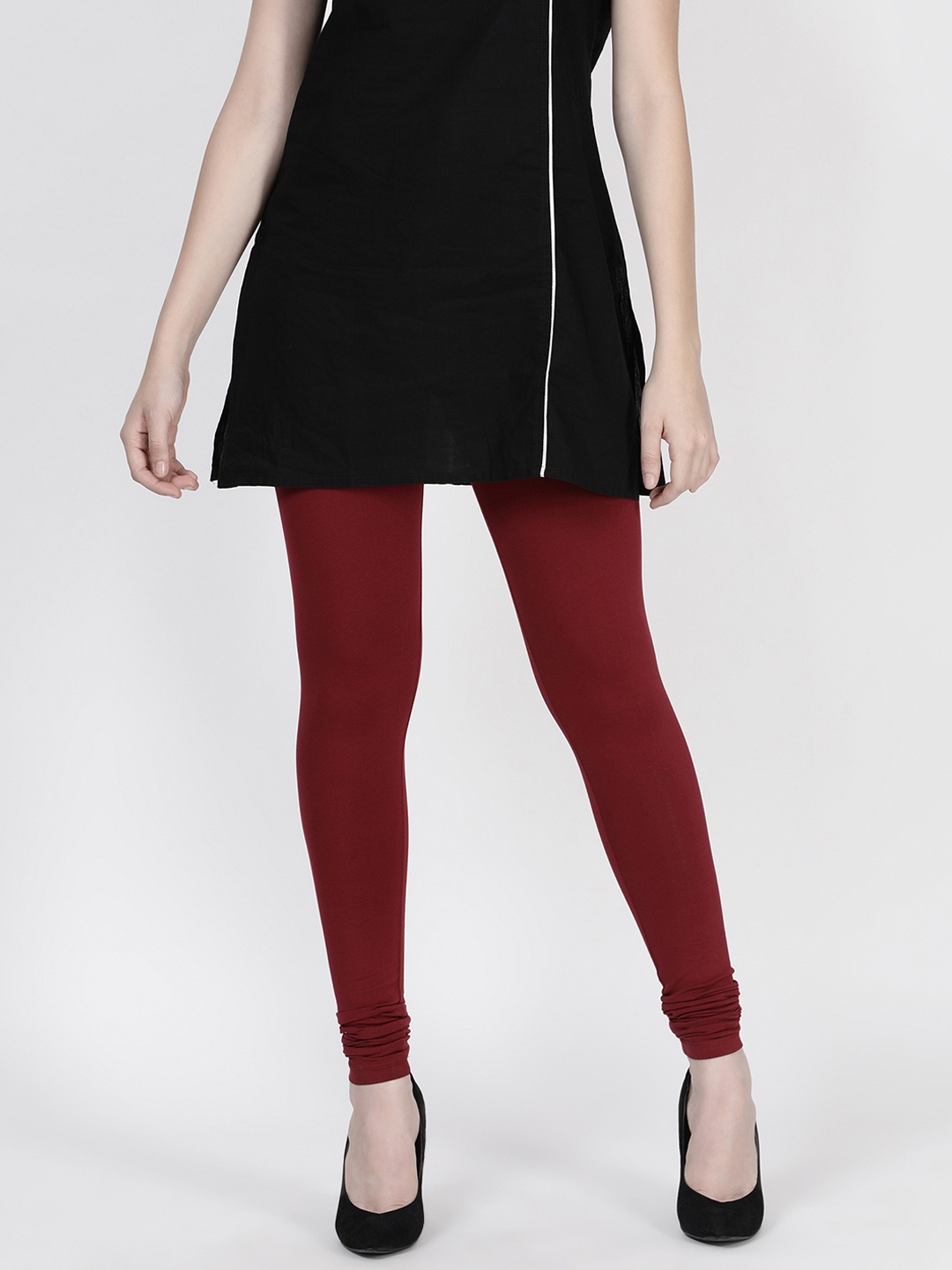 

TWIN BIRDS Women Maron Solid Churidar-Length Leggings, Maroon