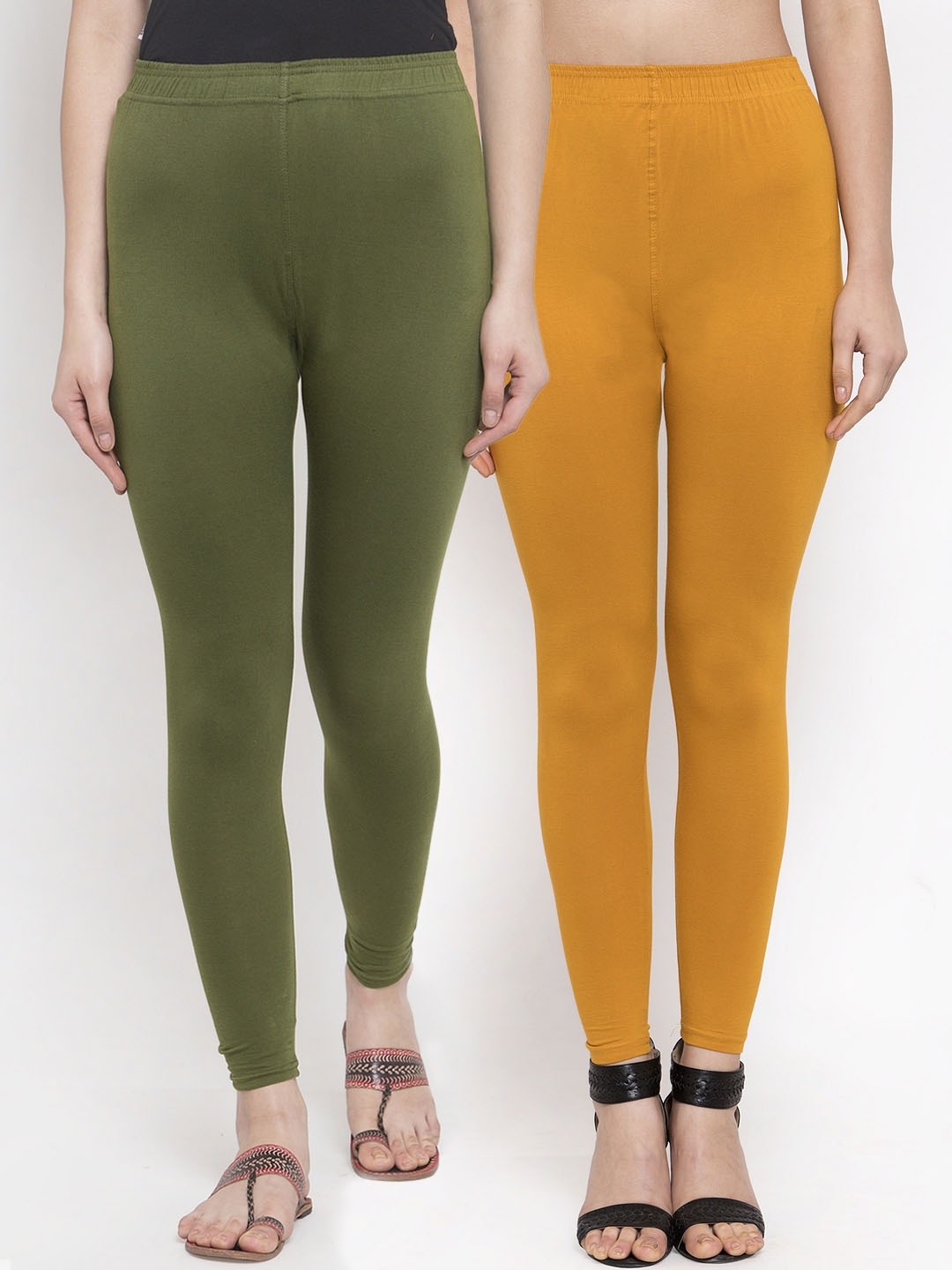 

TAG 7 Women Pack Of 2 Solid Churidhar Length Leggings, Mustard