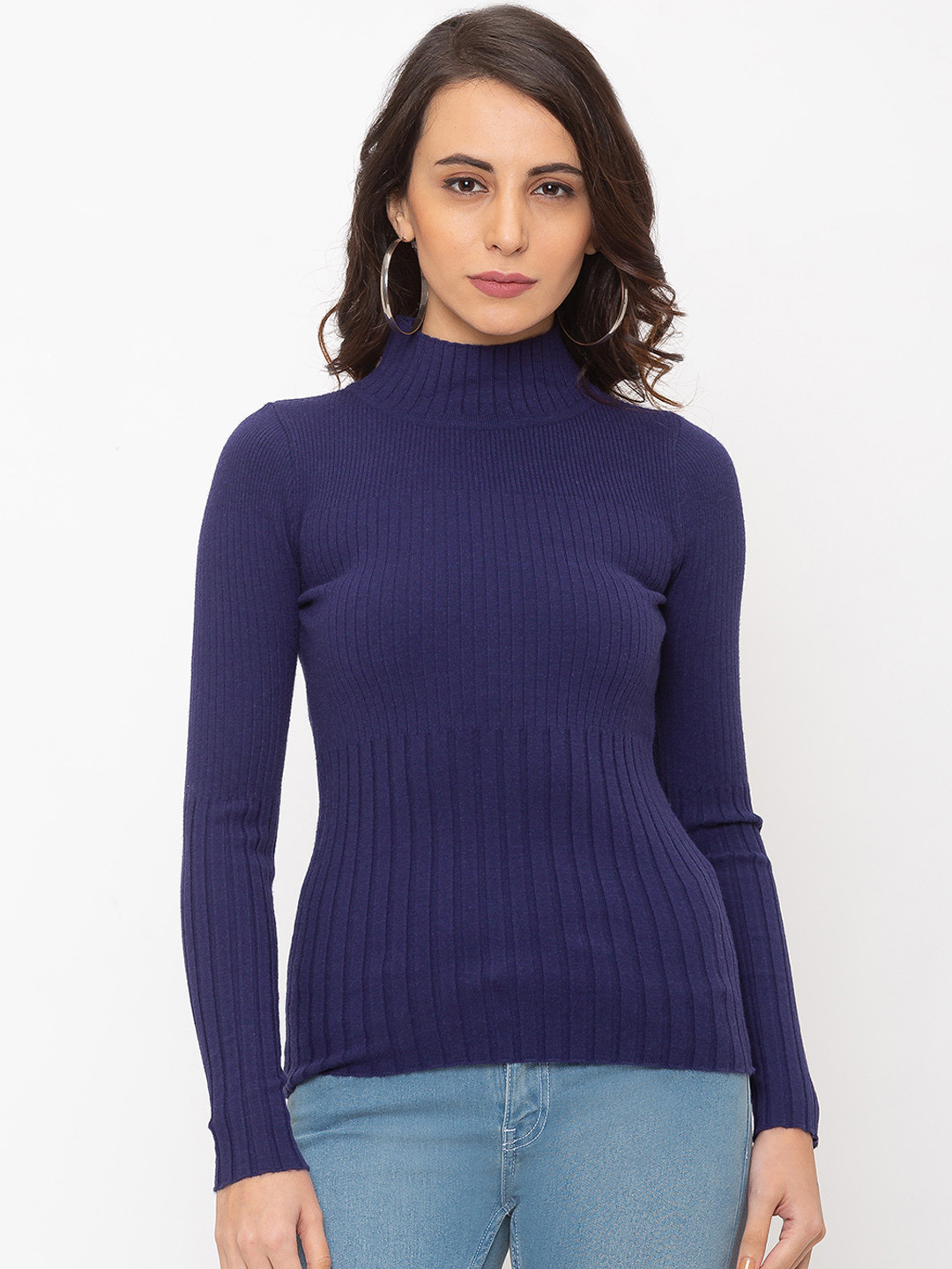 

Globus Women Navy Blue Striped Pure Cotton Top