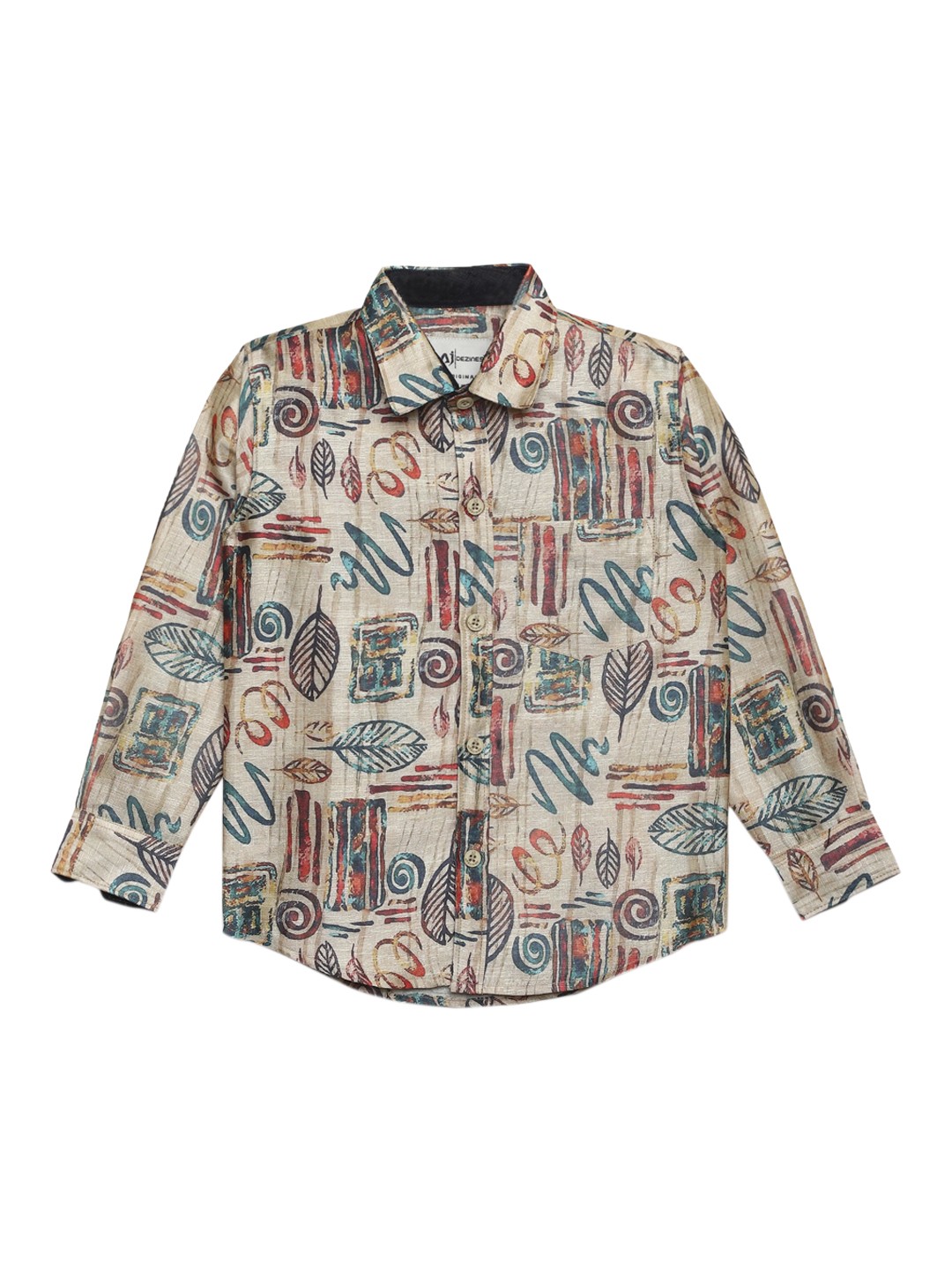 

Aj DEZInES Boys Beige & Blue Regular Fit Printed Casual Shirt