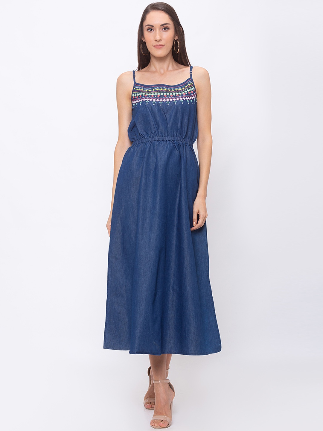 

Globus Women Blue Solid Maxi Dress
