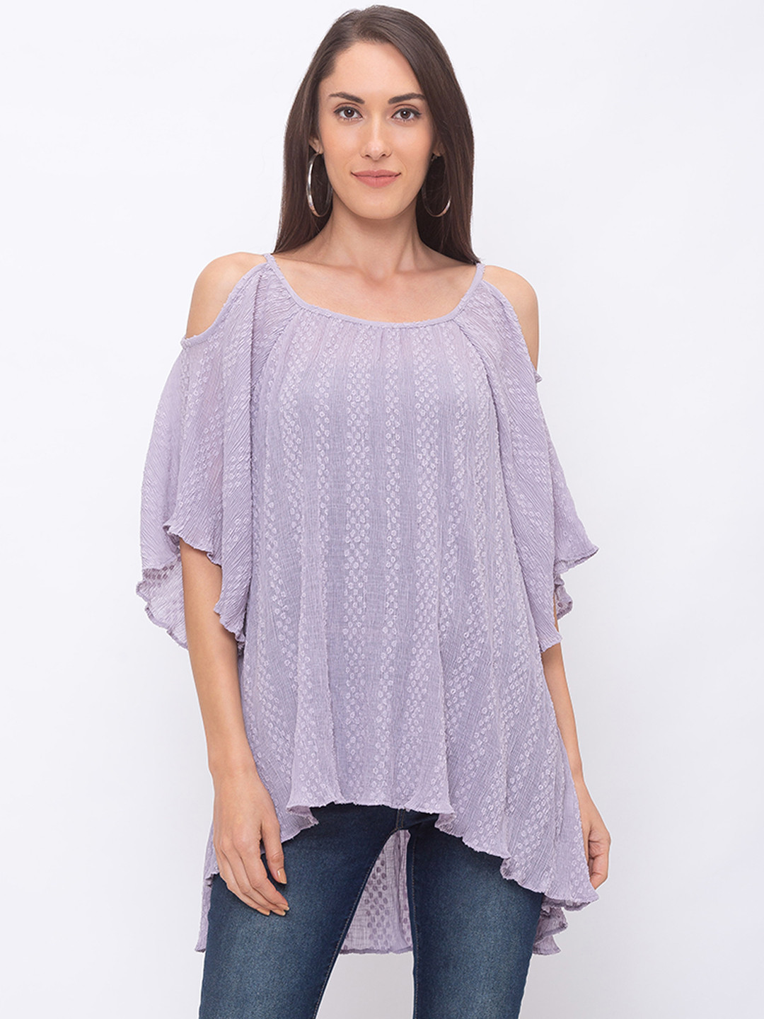

Globus Women Purple Self Design A-Line Pure Cotton Top