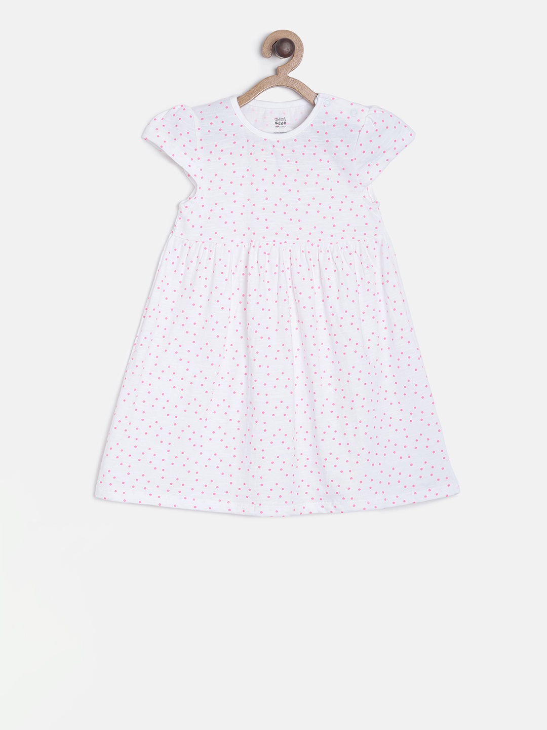

MINI KLUB Infant Girls White & Pink Polka Dots Printed A-Line Dress